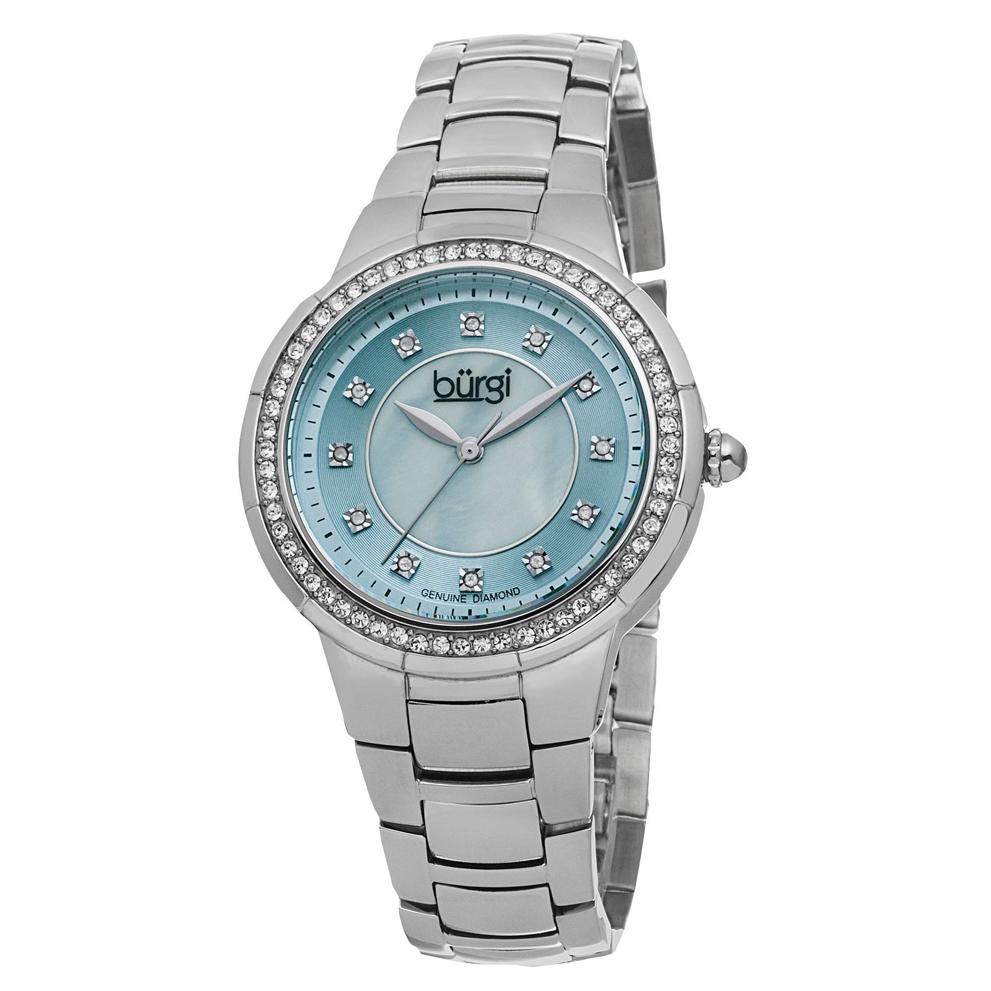 Burgi Women's Crystal Accented Watch with Genuine Diamond Hour Markers & Mother of Pearl Dial - Luxury Fashion Watch for Women - Perfect for Parties, Weddings, and Special Occasions