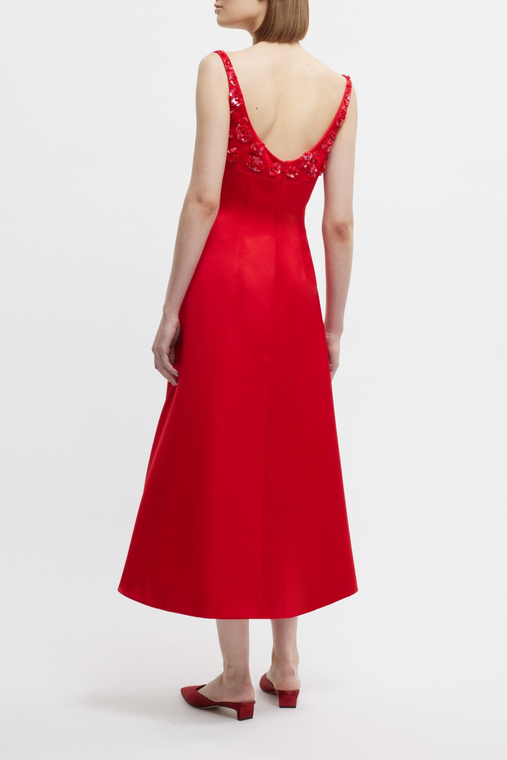 Abella Embellished Evening Dress in Bright Red Doppio Satin - Perfect for Weddings, Parties & Special Occasions