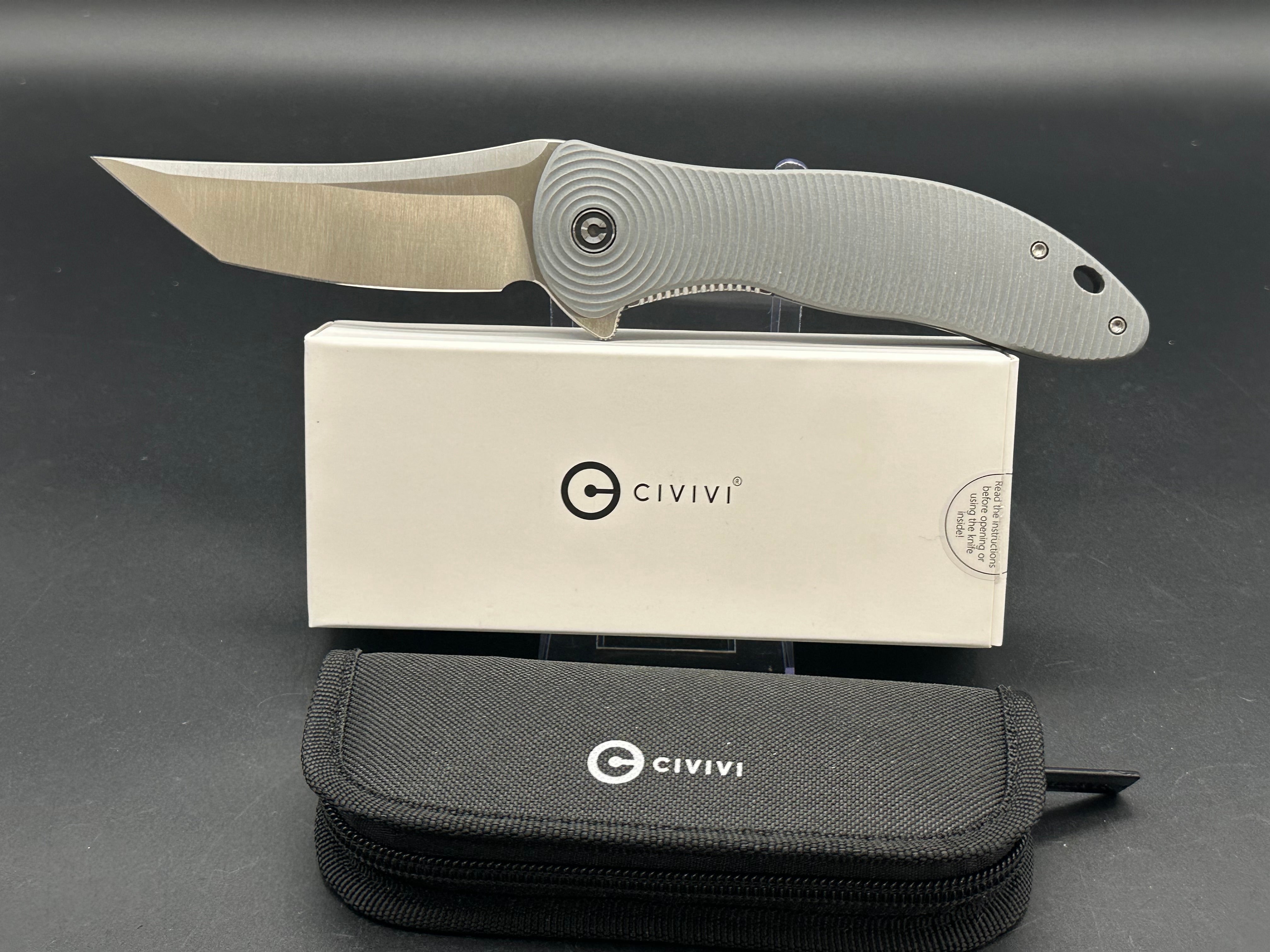 CIVIVI SYNERGY4 Folding Knife - Gray G10 Handle, Nitro-V Steel Tanto Blade, Plain Edge with Satin Finish - EDC, Outdoor, Camping & Survival Tool
