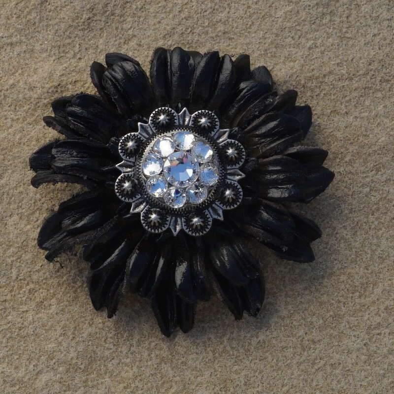 Antique Silver Black Daisy Flower Concho - Vintage Style Metal Embellishment for DIY Crafts, Leather Accessories, and Western Fashion Jewelry Making