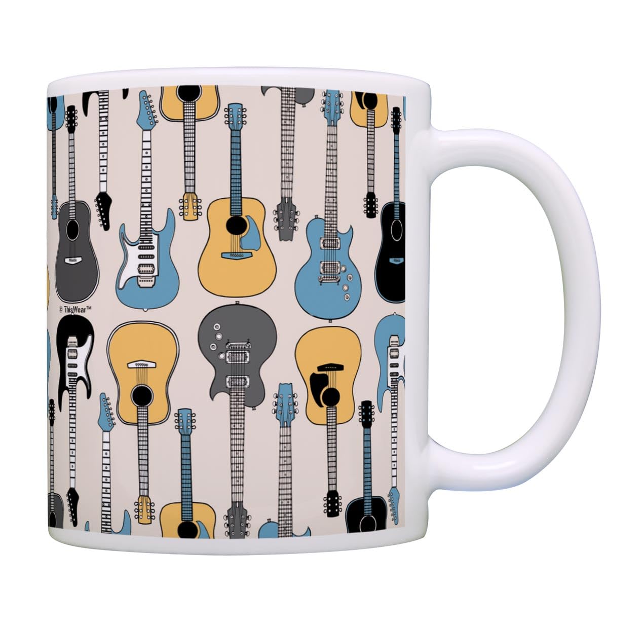 Electric Acoustic Guitar Shaped Coffee Mug - 12oz Ceramic Travel Tea Cup for Musicians & Guitar Lovers - Perfect Gift for Guitarists, Office Desk Decor, Music Studio Accessories