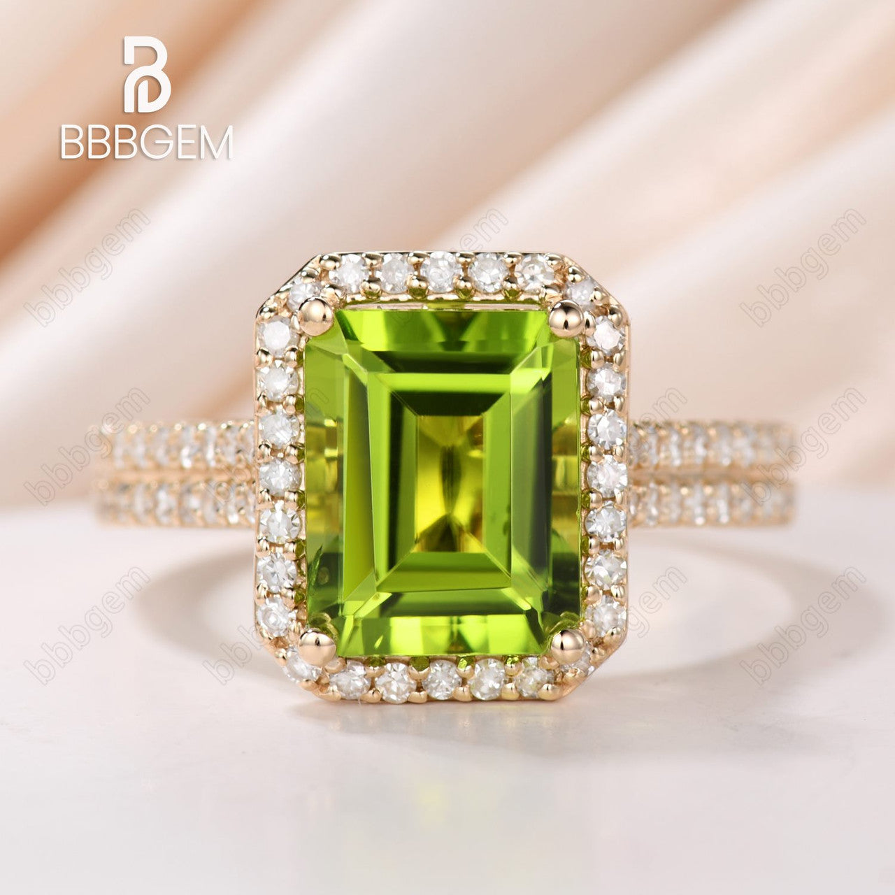 8x10mm Peridot Emerald Cut Engagement Ring - 14K Gold Wedding Band for Women - Perfect for Proposals, Anniversaries & Bridal Jewelry