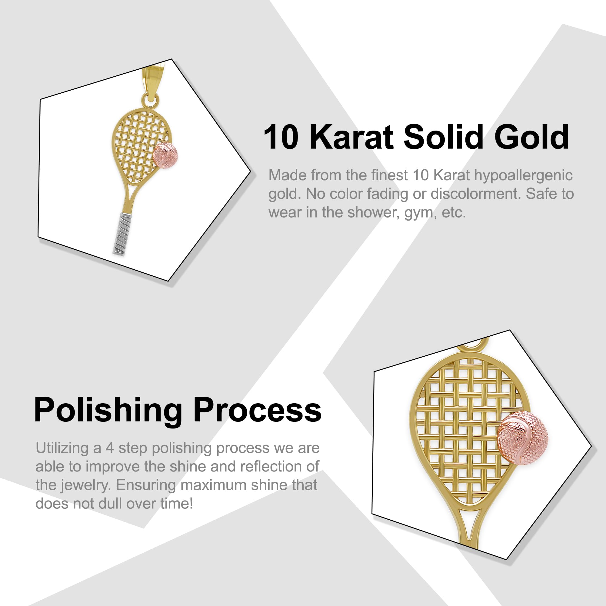 10K Gold Tennis Racquet Charm Pendant - Elegant Sport Jewelry for Women & Men - Perfect Gift for Tennis Lovers, Players & Coaches - Great for Necklaces, Bracelets & Special Occasions