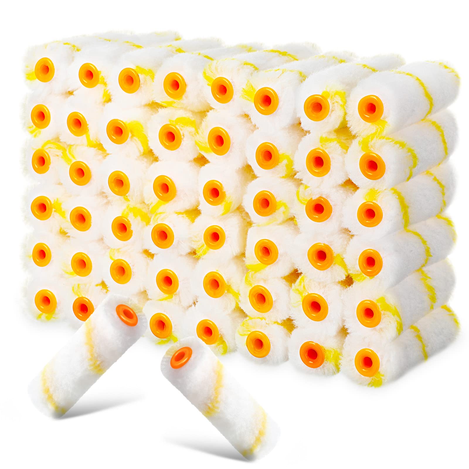 Leumoi 100-Pack 1/2 x 4 Inch Microfiber Paint Roller Covers - Small Mini Roller Nap for Wall Painting, DIY Projects & Home Improvement - Yellow & White - Perfect for Interior Walls, Furniture Refinishing & Craft Projects