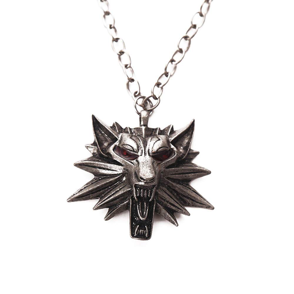 Wild Hunt Wolf Medallion Pendant Necklace - Red Crystal Eye Animal Jewelry for Men & Women | Unisex Gothic Necklace for Cosplay, LARP & Fantasy Fashion