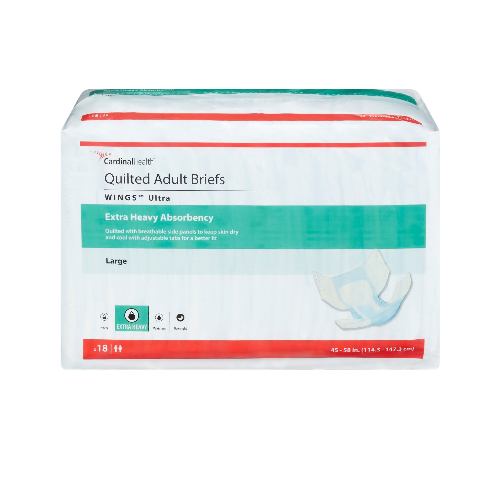 Cardinal Health Quilted Adult Briefs with Wings™ Ultra - Large (45-58 Inch) for Maximum Comfort & Protection - Ideal for Overnight Use & Daytime Incontinence Care
