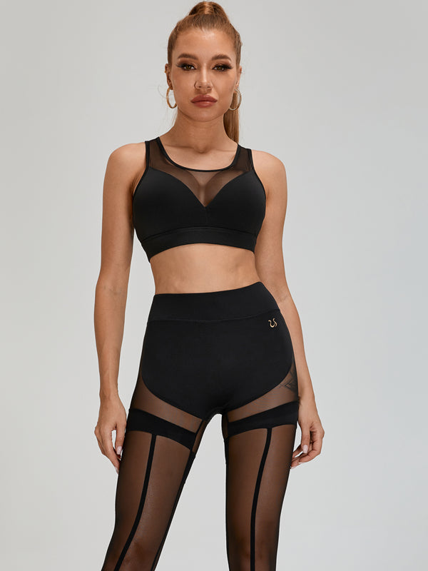 ZASUWA Women's Sexy Mesh High-Waisted Tracksuit - Stylish Workout Outfit for Gym, Yoga & Running