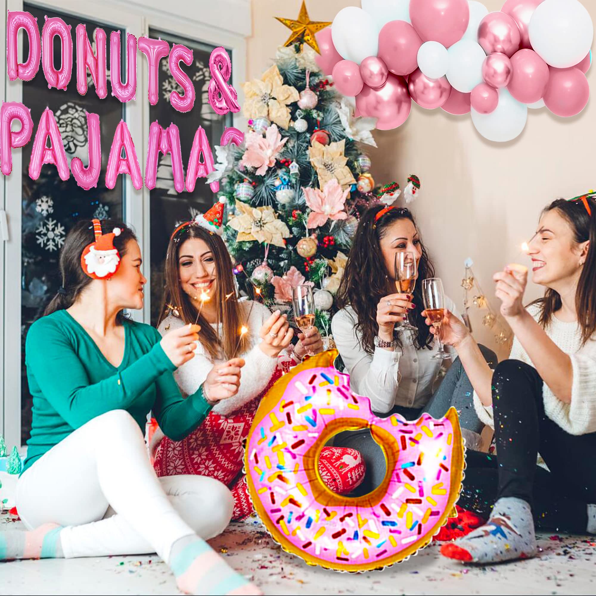 LaVenty Donut & Pajama Party Decorations - 24pcs Balloon Set for Slumber Parties, Girls Night, Birthday Celebrations - Perfect for Sleepovers, Themed Events and Photo Backdrops