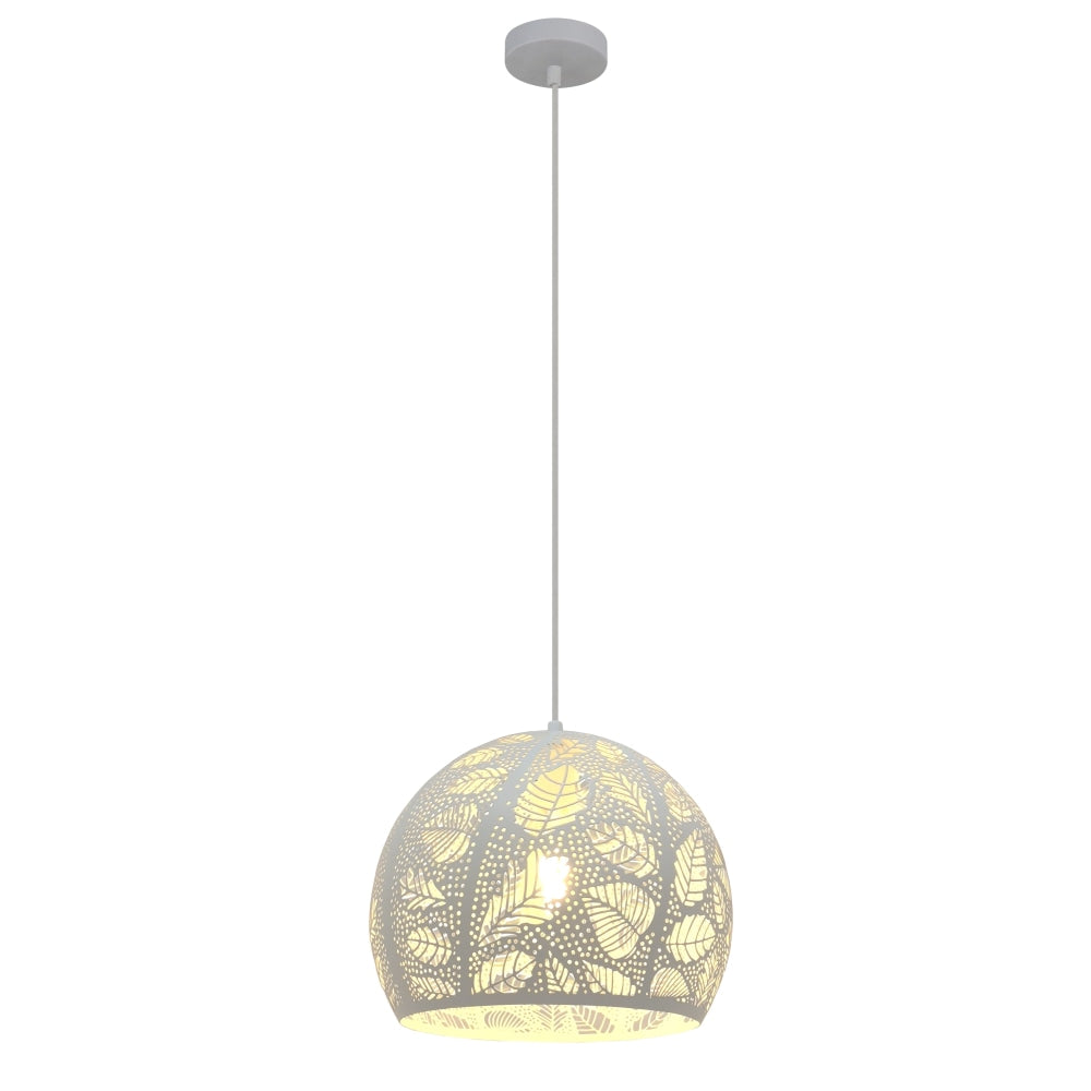 BOTANICA White Embossed Dome Pendant Lamp - 300mm (12 Inch) Modern Ceiling Light Fixture for Dining Room, Kitchen, Living Room & Bedroom Interior Decor