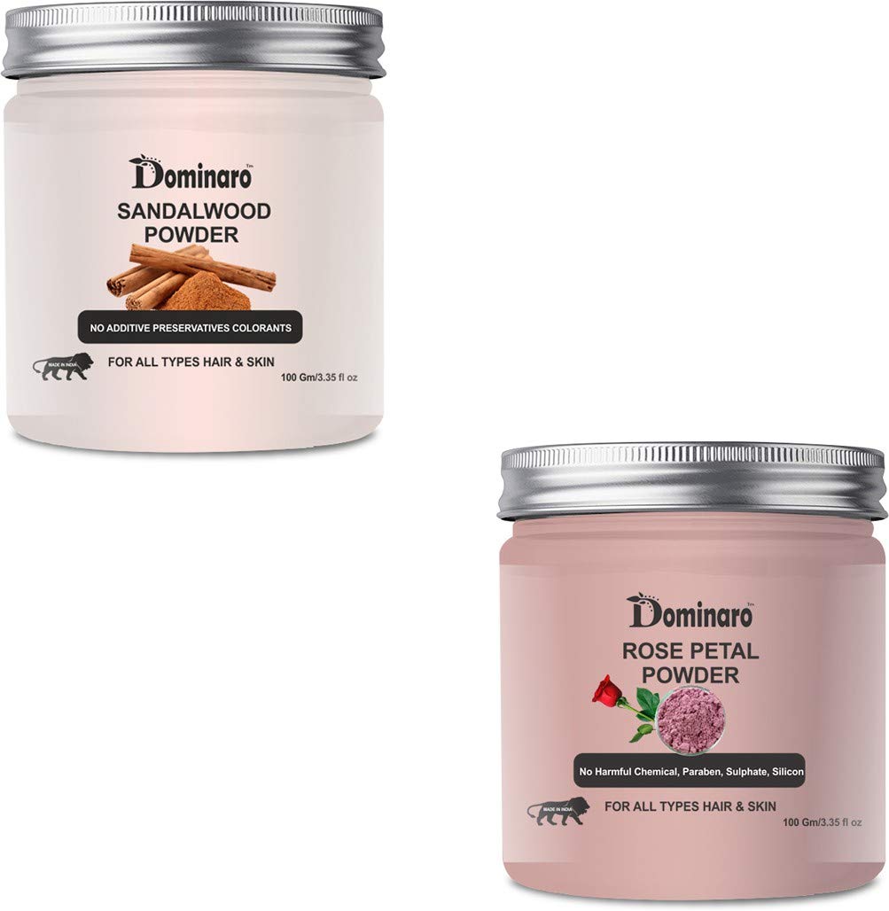 Dominaro 100% Organic Sandalwood & Rose Petal Powder - Natural Skin & Hair Care Treatment (2 Jars, 200g Total) | DIY Face Masks, Aromatherapy & Ayurvedic Beauty Rituals