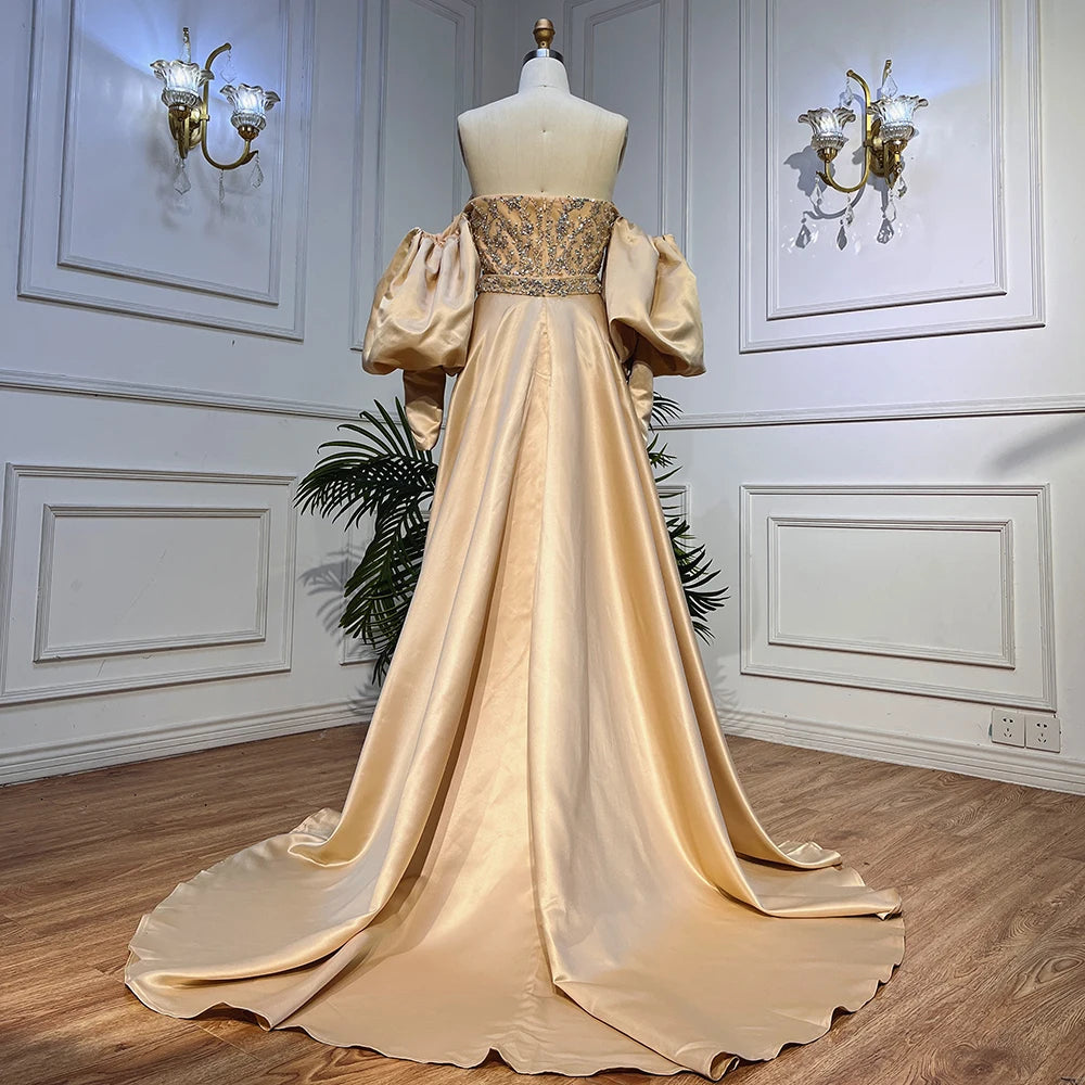 Serene Hill Champagne Luxury Mermaid Evening Dresses for Women - Elegant Long Gowns with Half Purr Sleeves for Prom, Wedding, Gala & Formal Events LA71120