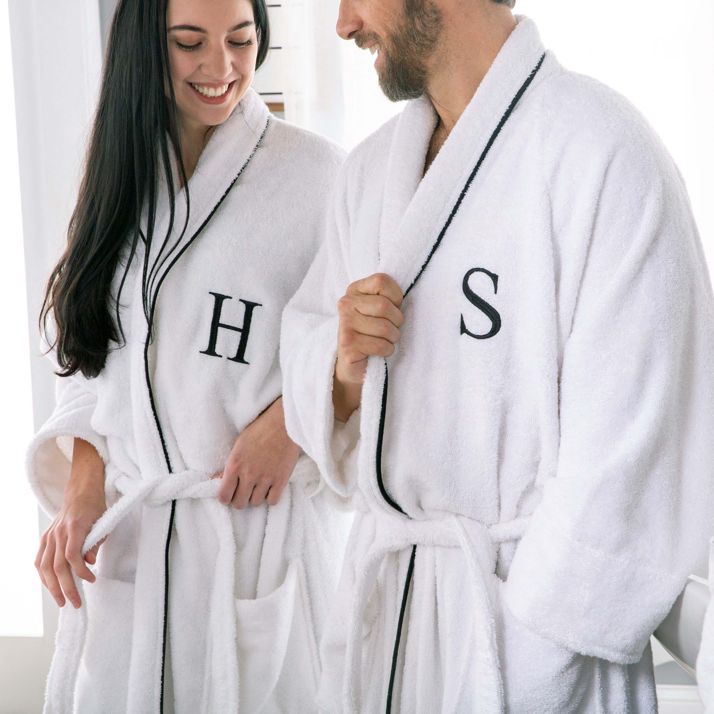 Premium Cotton Unisex Bathrobe for Adults - Soft, Fluffy & Highly Absorbent - White Embroidered Spa Robe for Relaxation, Hotels & Home Comfort