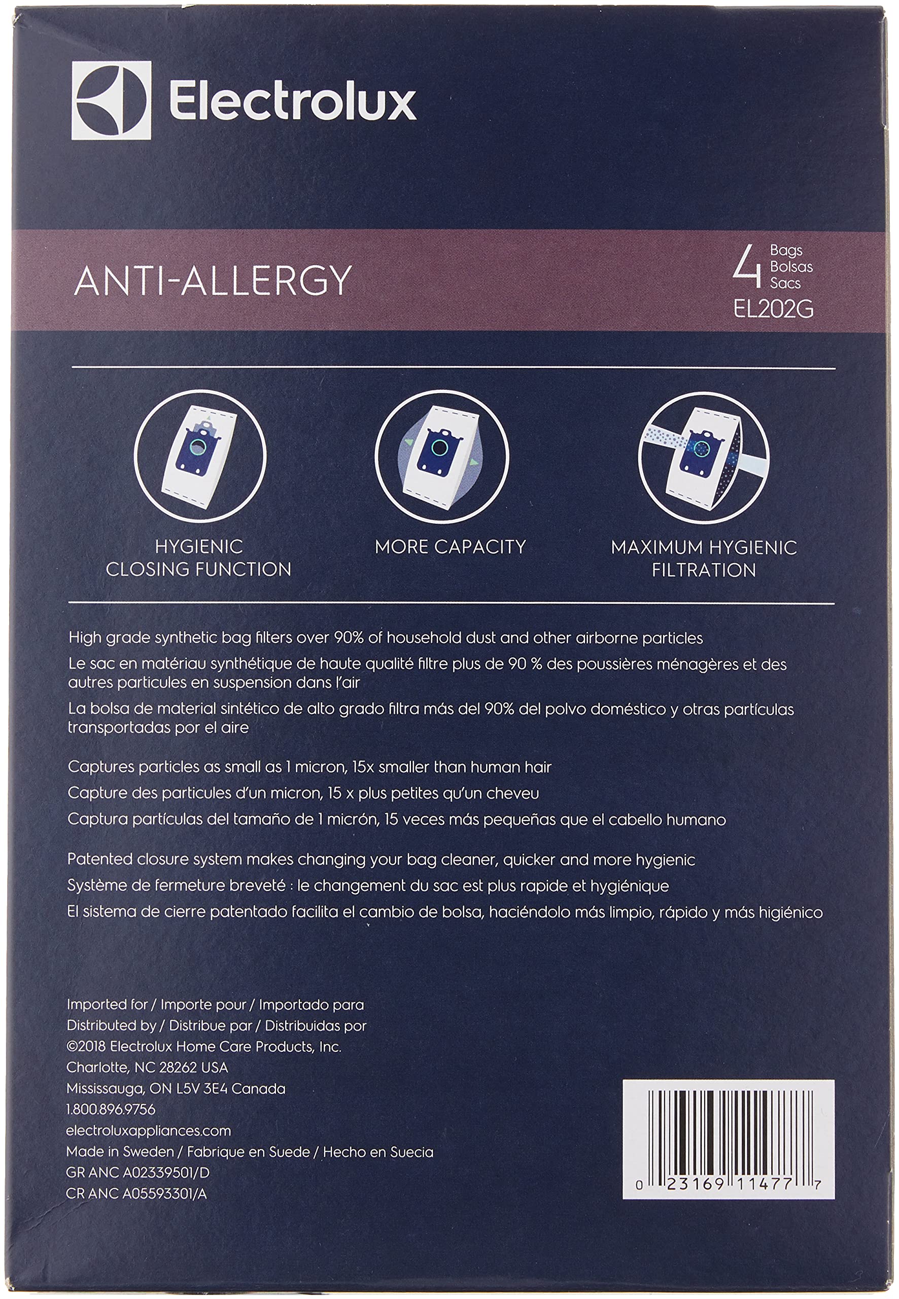 Electrolux EL202G S-Bag Anti-Allergy Synthetic Vacuum Bags - 4 Pack (Blue) | HEPA Filtration for Dust Mites & Pet Hair | Ideal for Allergy Sufferers & Homes with Pets