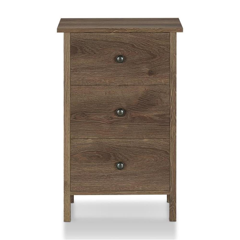 Furniture of America Daena Rustic Wood 3-Drawer Nightstand in Distressed Walnut - Vintage Bedside Table for Bedroom, Living Room & Guest Room