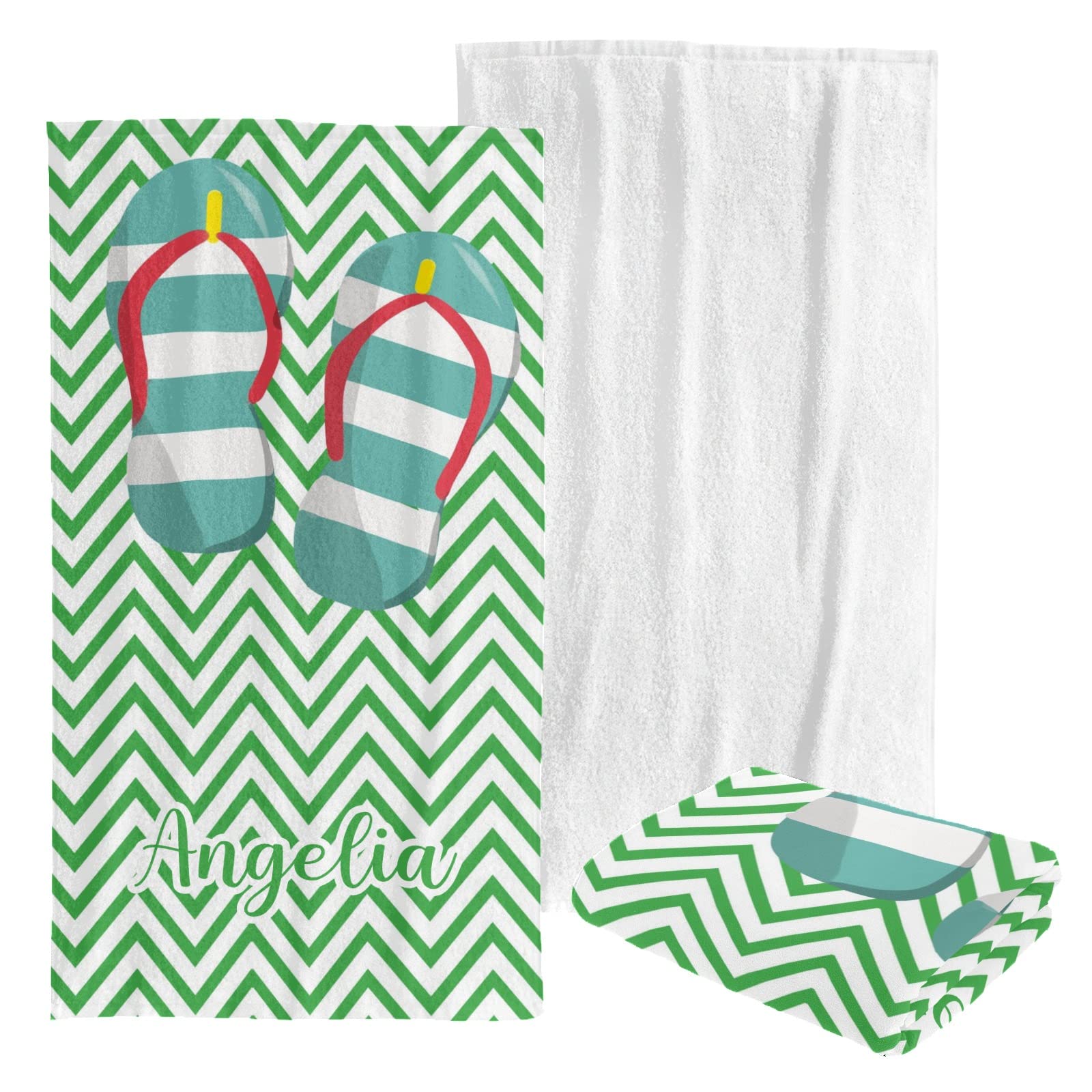 Custom Personalized Beach Towel - Soft Quick-Dry Bath Towel Blanket for Swimming, Sunbathing & Travel - Chevron Green Design for Kids, Men, Women - Perfect for Pool, Beach & Vacation Gifts