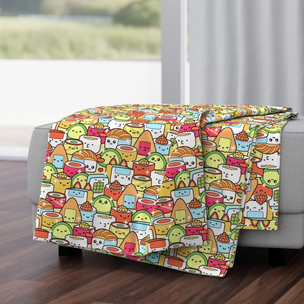 Soft Plush Minky Throw Blanket 50x70 Inches - Colorful Kawaii Sushi Neon Food Print Cozy Blanket for Bed, Sofa & Gift | Ultra-Soft & Vibrant Design for Home Decor, Anime Fans & Kawaii Lovers