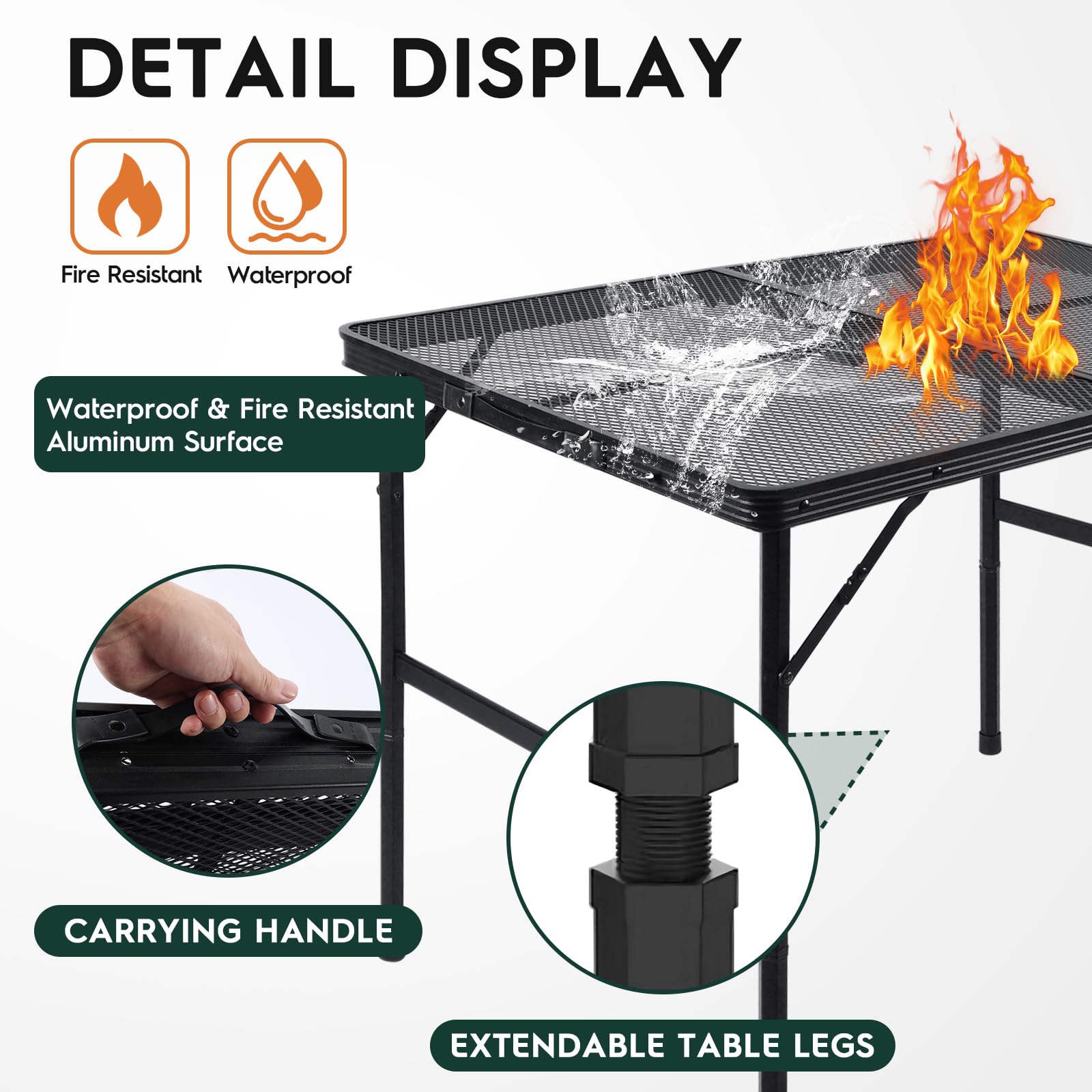 3x2 FT Folding Grill Table - Portable Adjustable Height Camping Table with Desktop & Storage Bag - Lightweight Outdoor Picnic BBQ Table for Backyard, Tailgating & Beach Parties