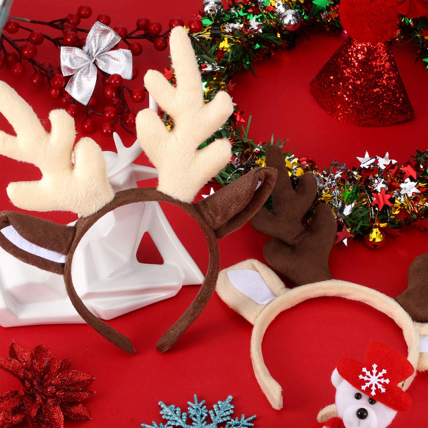 Bememo 2 Pack Christmas Reindeer Antler Headbands for Women - Festive Holiday Party Headpiece for Christmas Costume, Xmas Photo Props, and Holiday Celebrations