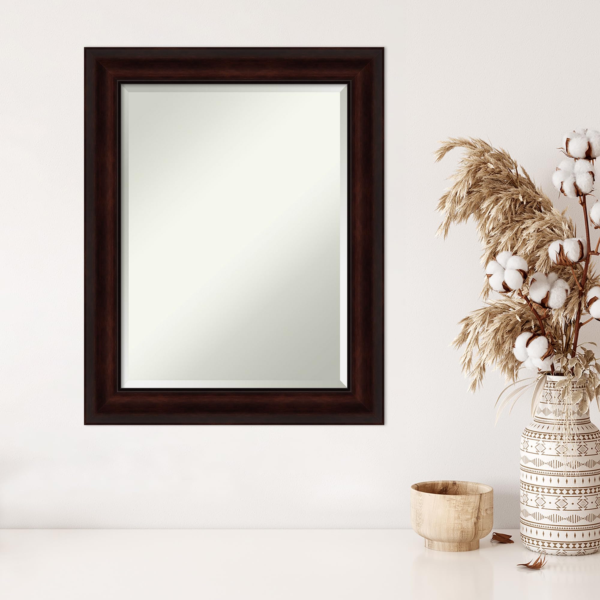 Amanti Art 29x23 Inch Brown Rectangle Wall Mirror - Coffee Bean Finish, Beveled Edge, Medium Casual Frame for Bathroom & Living Room Decor - Horizontal & Vertical Hanging - Perfect for Vanity, Entryway, and Bedroom Wall Decor