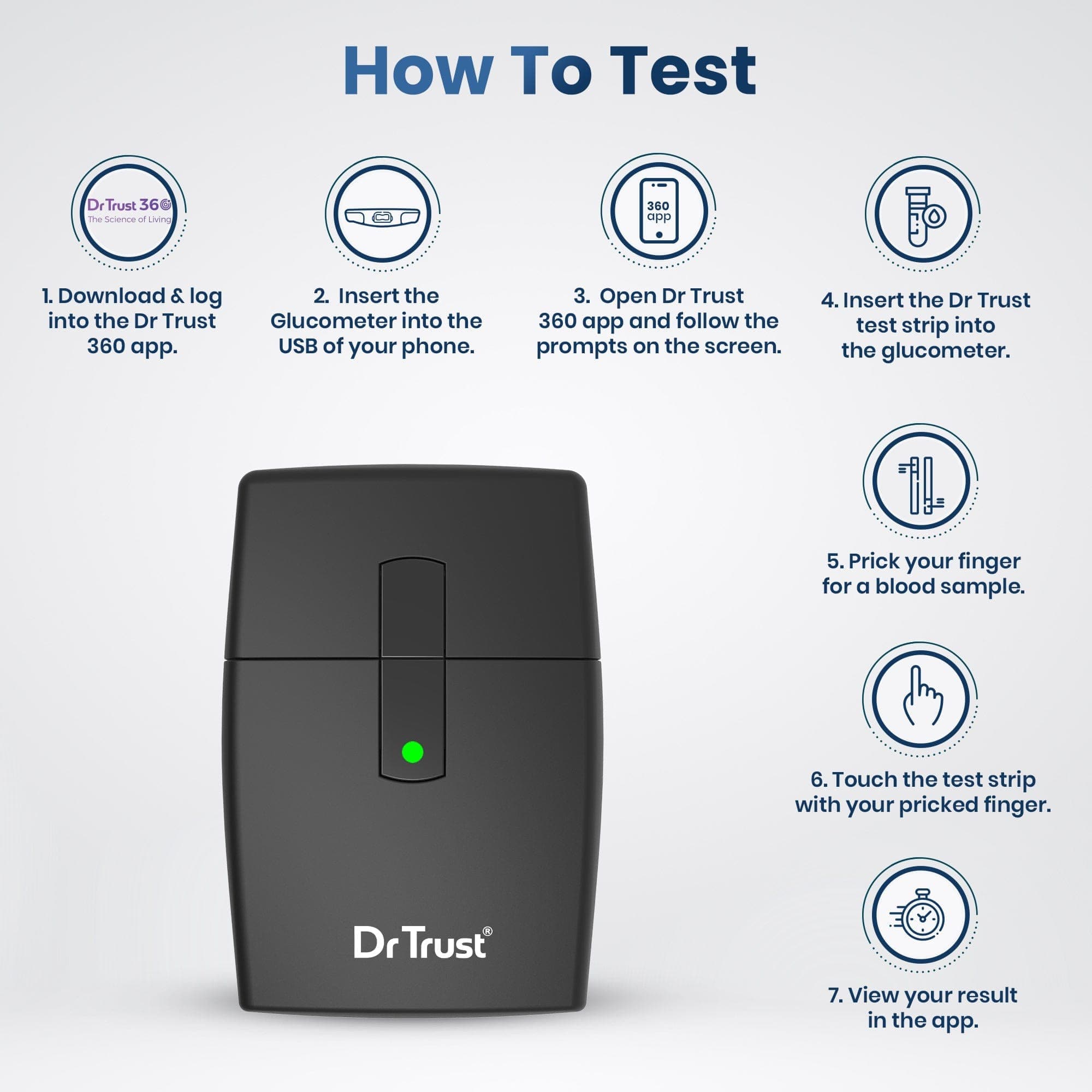 Dr Trust USA Glucometer Test Strips 9005 - 25 Count (Compatible with Dr Trust GlucoSMART 9004 & 9006) - Expiry April 2024 - Accurate Blood Sugar Monitoring for Diabetes Management at Home