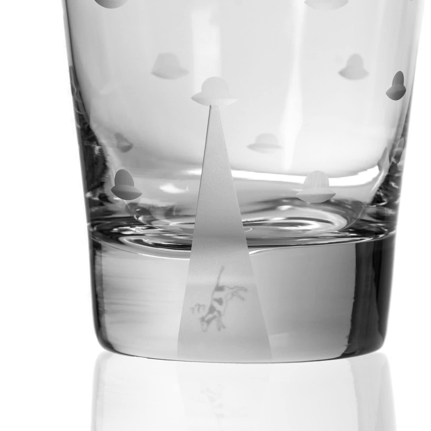 Premium Rolf Glass Mothership UFO Cow Highball Glasses Set of 4 – 15oz Lead-Free Engraved Drinking Glasses with Heavy Base – Handcrafted in USA – Perfect for Cocktails, Iced Coffee & Home Bar Decor