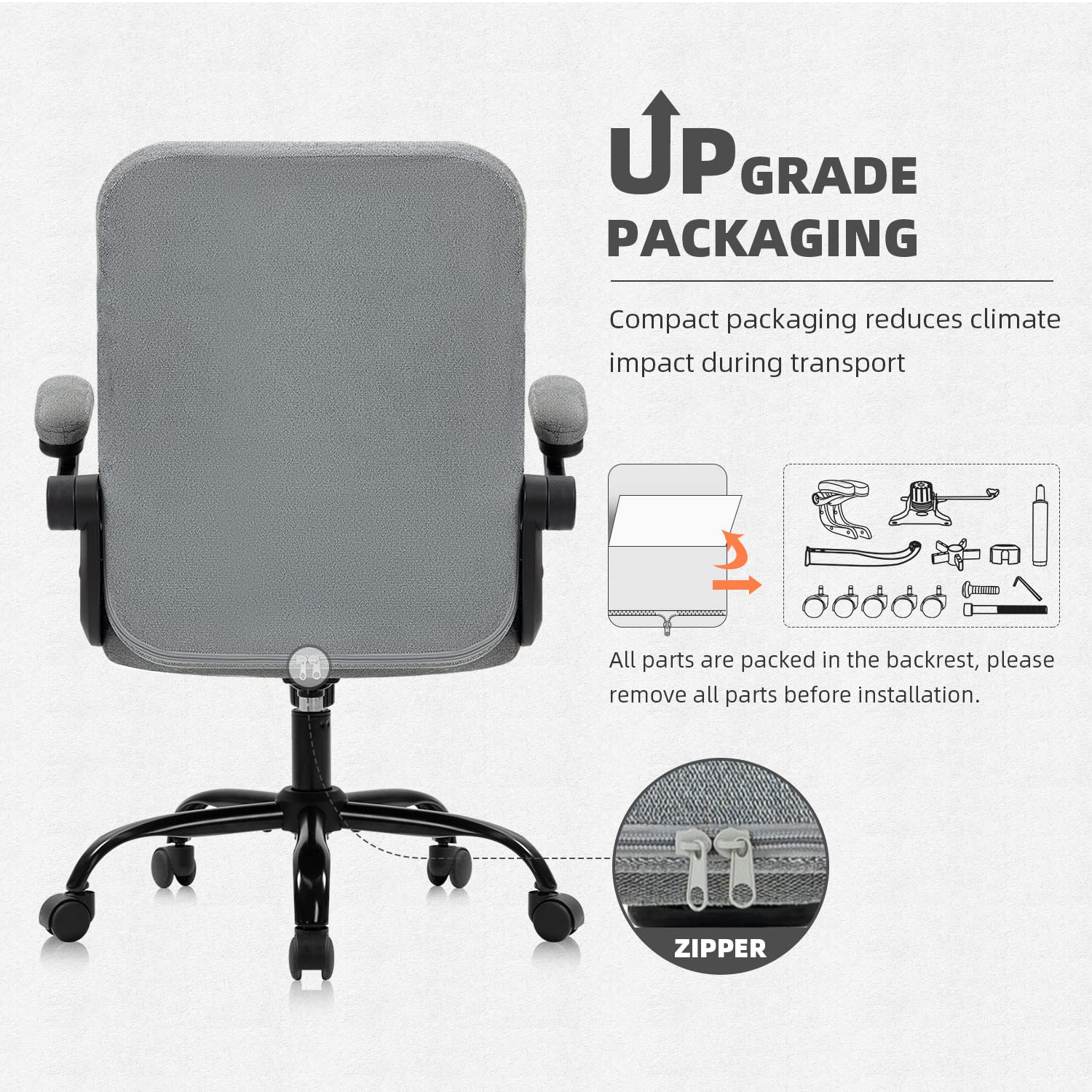 SEATZONE Ergonomic Home Office Chair - Adjustable Fabric Upholstered Desk Chair with Armrests & Lumbar Support - Modern Executive Swivel Task Chair for Computer Work, Gaming & Remote Work - Grey
