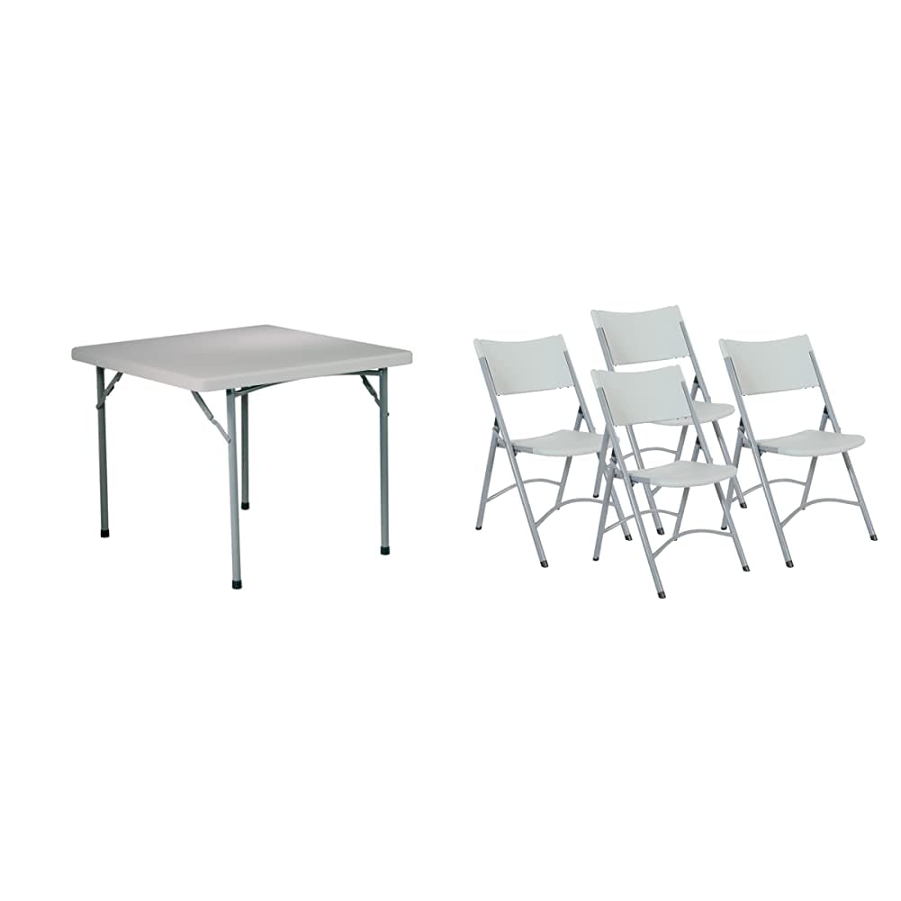 Office Star 36 Inch Square Resin Folding Table & 4-Piece Chair Set - Lightweight Portable for Indoor/Outdoor Use - Perfect for Banquets, Picnics, Parties, Camping & Backyard Gatherings