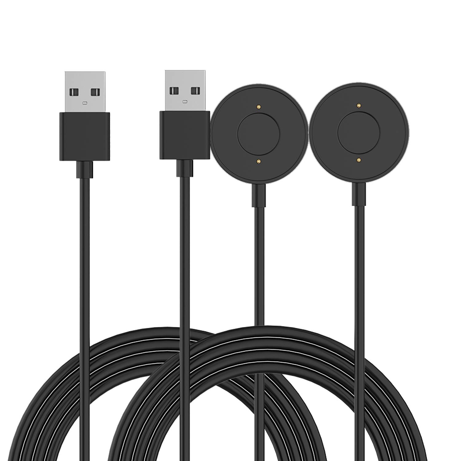 RuenTech Magnetic Charger Dock (2-Pack, Black) - 1M/3.3FT Charging Cable Compatible with Fossil Hybrid Smartwatch HR - Perfect for Home, Office & Travel Charging