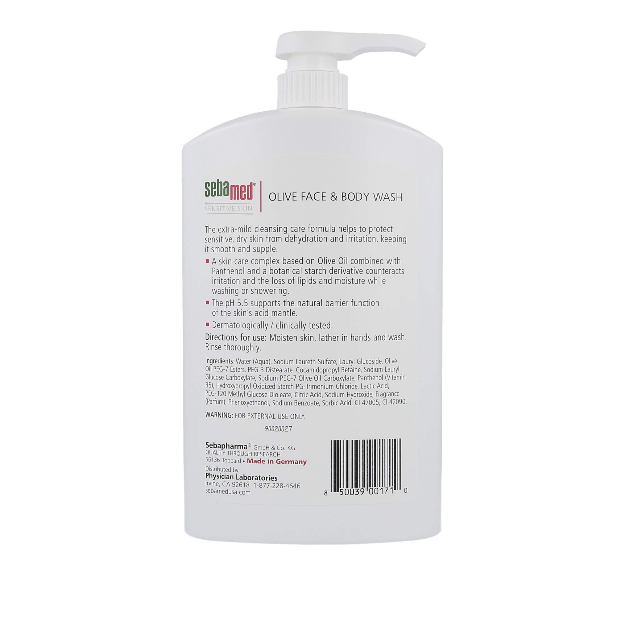 SEBAMED Olive Face and Body Wash for Sensitive Skin - pH 5.5 Ultra Mild Cleanser with Pump - Dermatologist Recommended - 33.8 fl oz (1 Liter) Pack of 3 - Gentle Daily Shower Gel for Dry, Irritated Skin - Perfect for Babies, Kids & Adults
