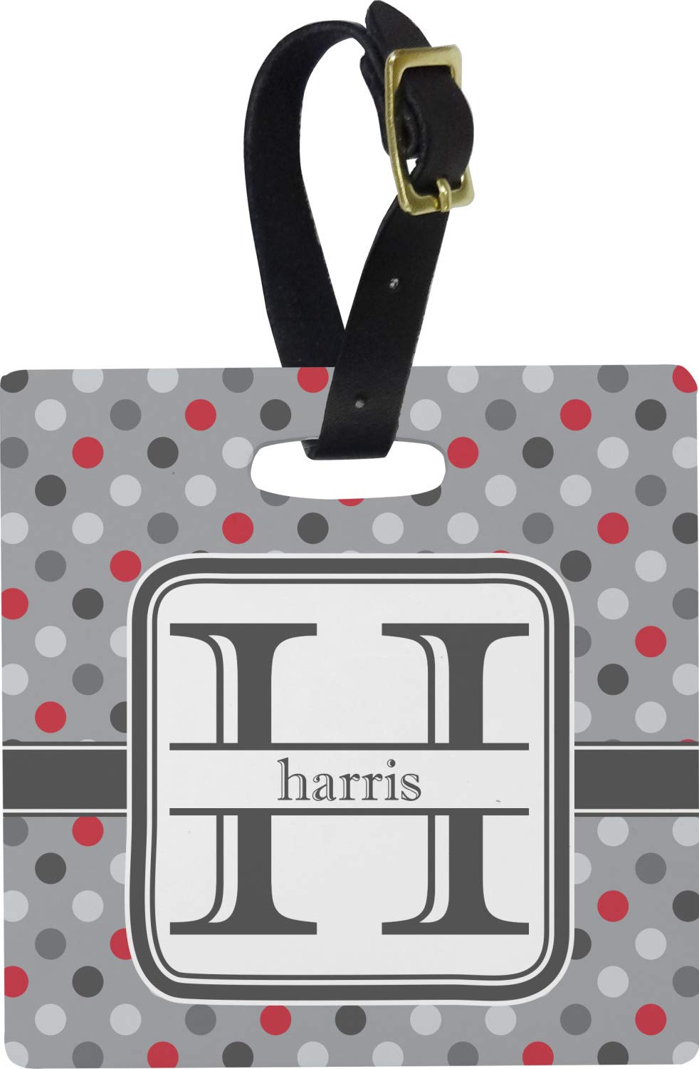 Custom Red & Gray Polka Dot Plastic Luggage Tags Personalized with Name & Initials - Durable Square Travel ID Tags for Suitcases, Backpacks & Carry-Ons - Perfect for Airports, Cruises & Business Trips