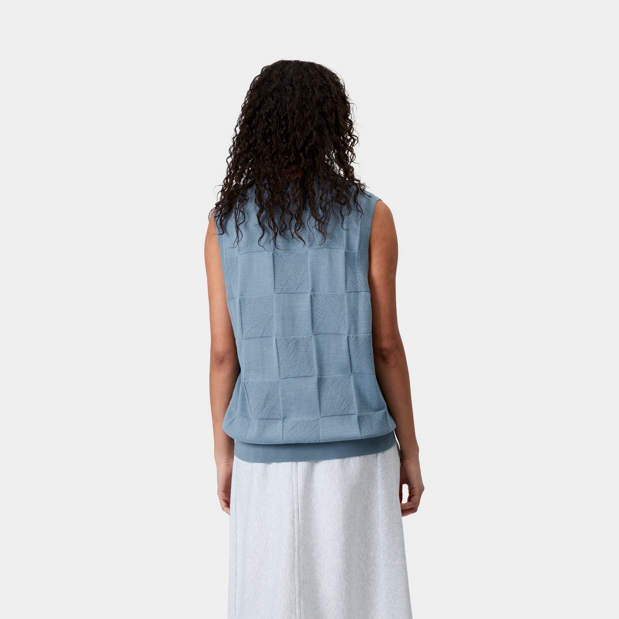 Women's Checker Vest Sweater - Cozy Knit Cardigan with Frosted Blue Color | Perfect for Fall Layering, Winter Outfits & Casual Office Wear