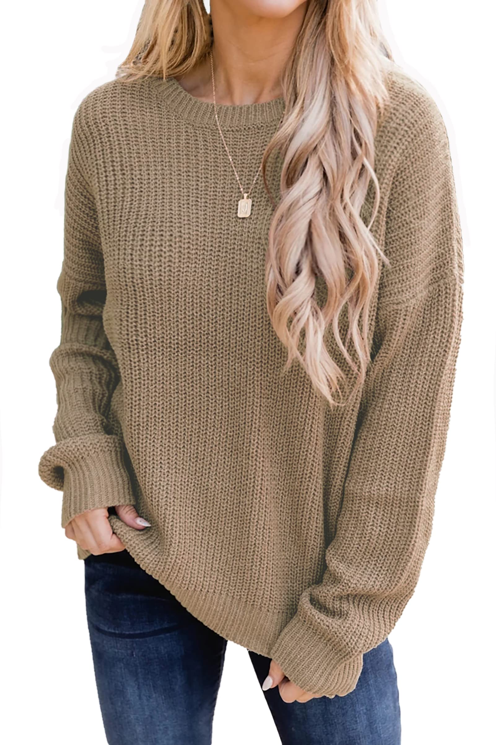 Gfeaden Women's Waffle Knit Sweater - Fall Oversized Crewneck Pullover, Casual Long Sleeve Loose Fit Top | Perfect for Autumn Outfits, Coffee Dates & Cozy Evenings