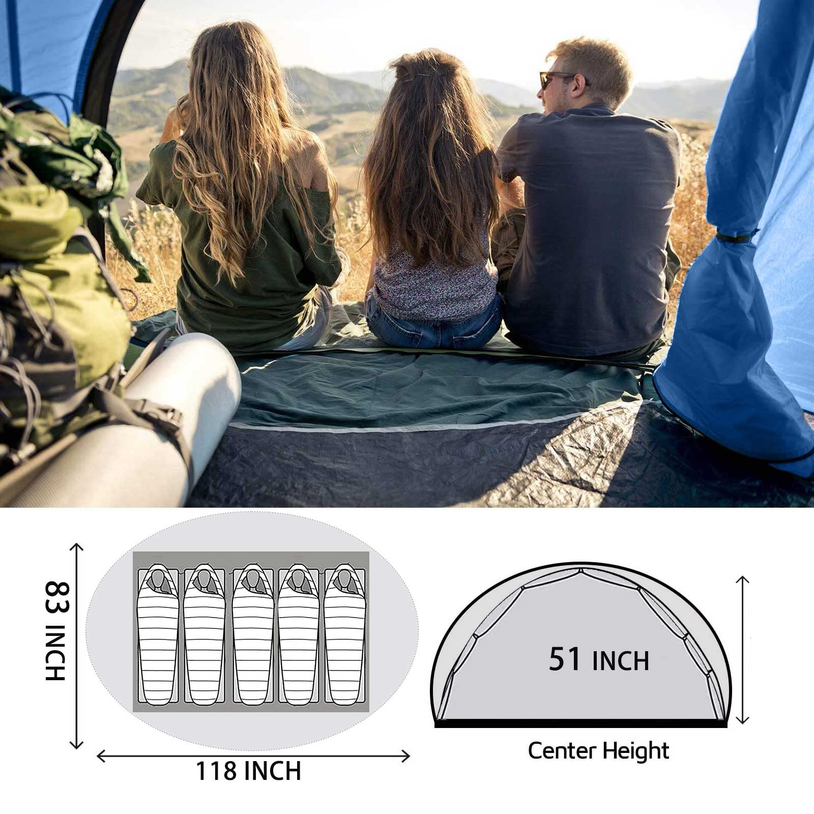 **4-5 Person Easy Pop Up Tent - 9.5’X6.8’X49’’ Instant Setup, Waterproof, 2 Doors - Family Camping Tent for Outdoor Adventures, Beach, Picnics & Backpacking**