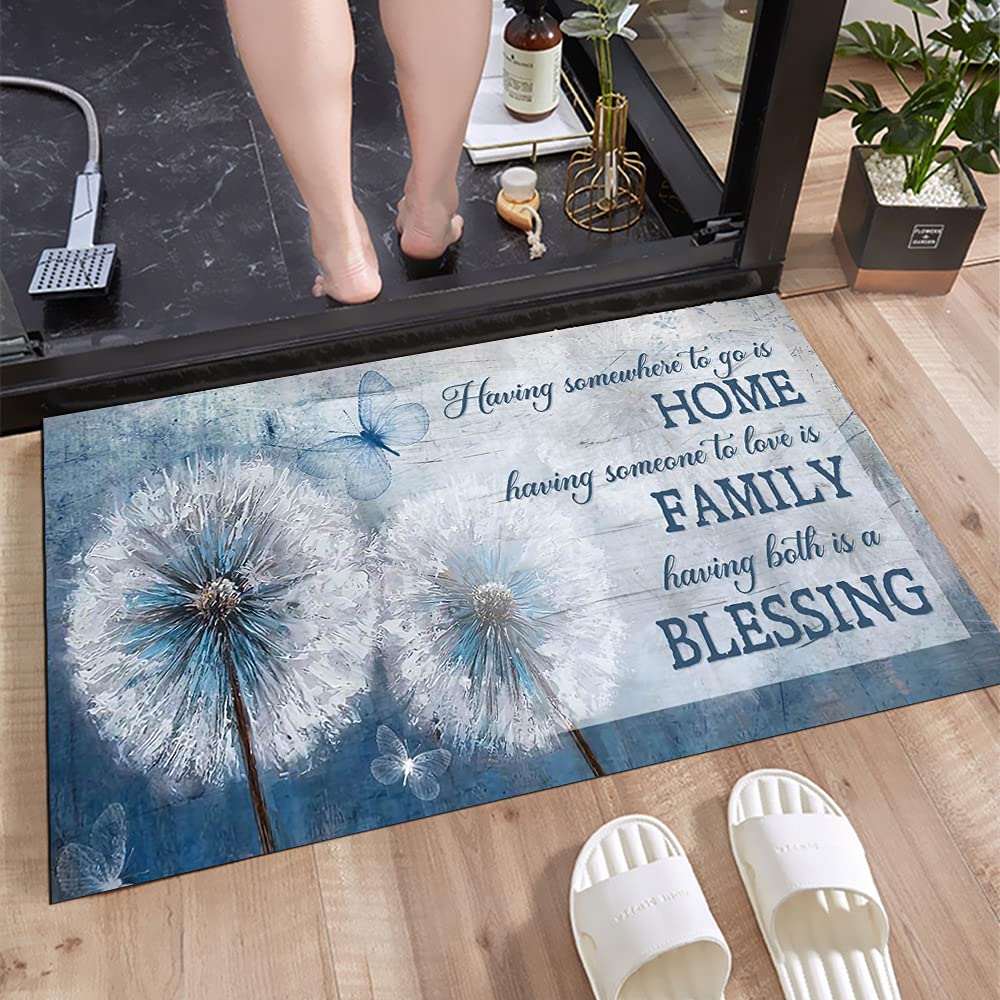 Non-Slip Rustic Dandelion Door Mat - 23.5x35 Inch Blue Indoor/Outdoor Rug for Bathroom, Bedroom, Kitchen & Living Room - Perfect Home Decor for Entryways, Patios & High-Traffic Areas