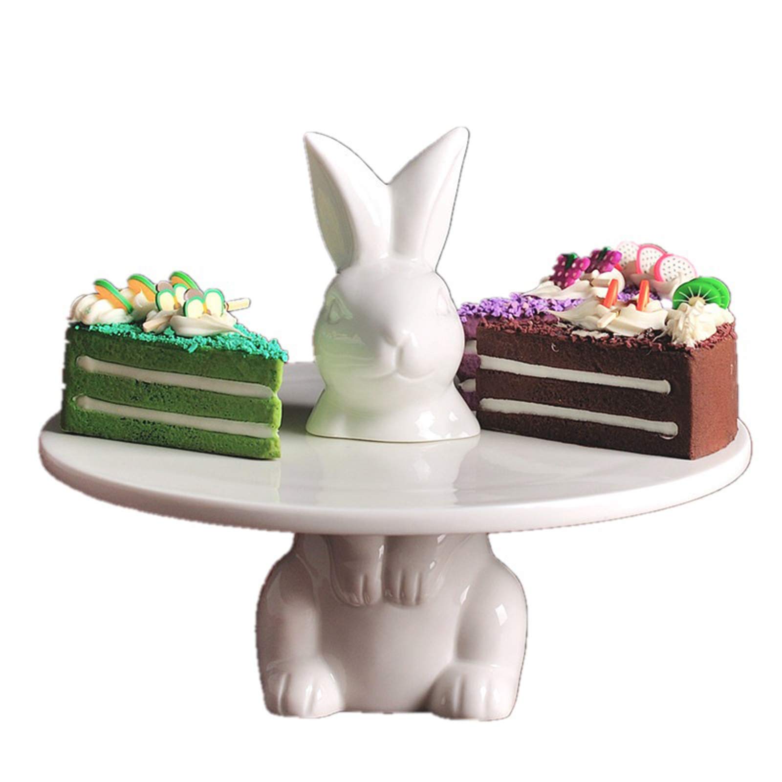 8 Inch Elegant Porcelain Rabbit Cake Stand - Ceramic Cupcake & Dessert Platter for Snacks, Cookies, Wedding Decor - Perfect for Tea Parties, Bridal Showers & Home Decor