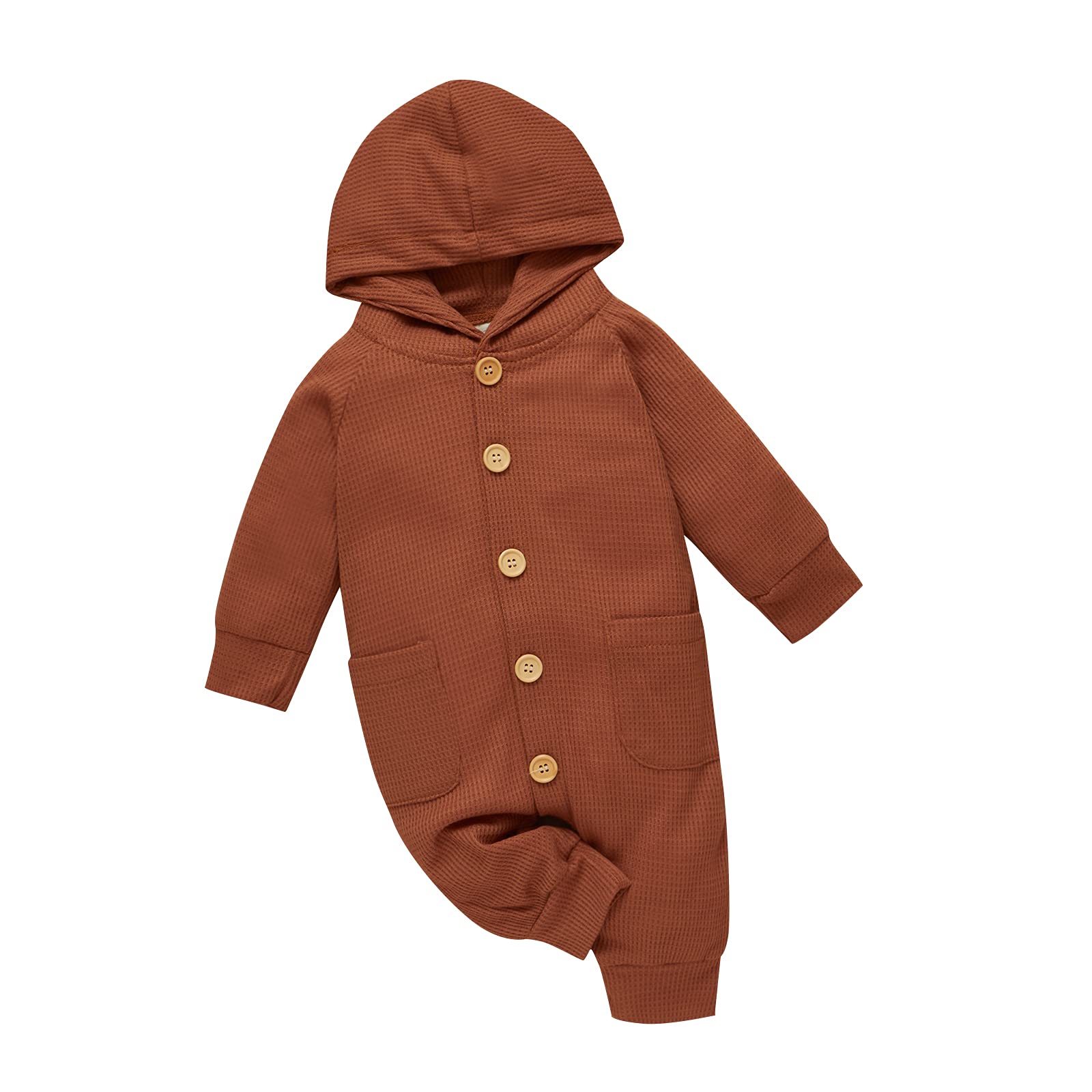 DBZoo Baby Hooded Romper - Soft Waffle Knit Long Sleeve Jumpsuit for Boys & Girls | Cozy One-Piece Outfit for Fall & Winter | Perfect for Playdates, Family Photos & Everyday Wear