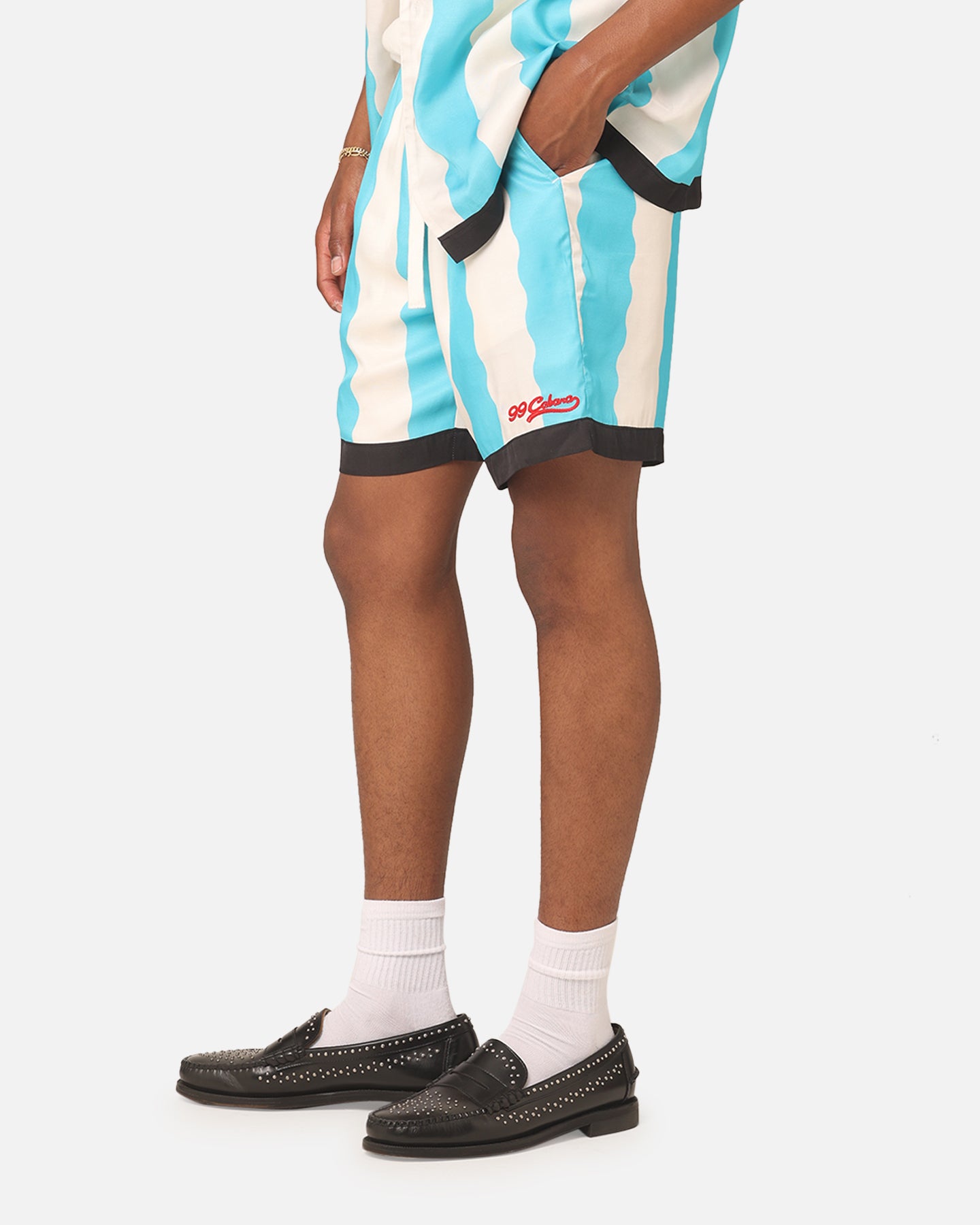 99 Cabana Bowling Shorts for Men - Light Blue & Off White Casual Summer Shorts - Perfect for Beach, Pool, and Outdoor Activities