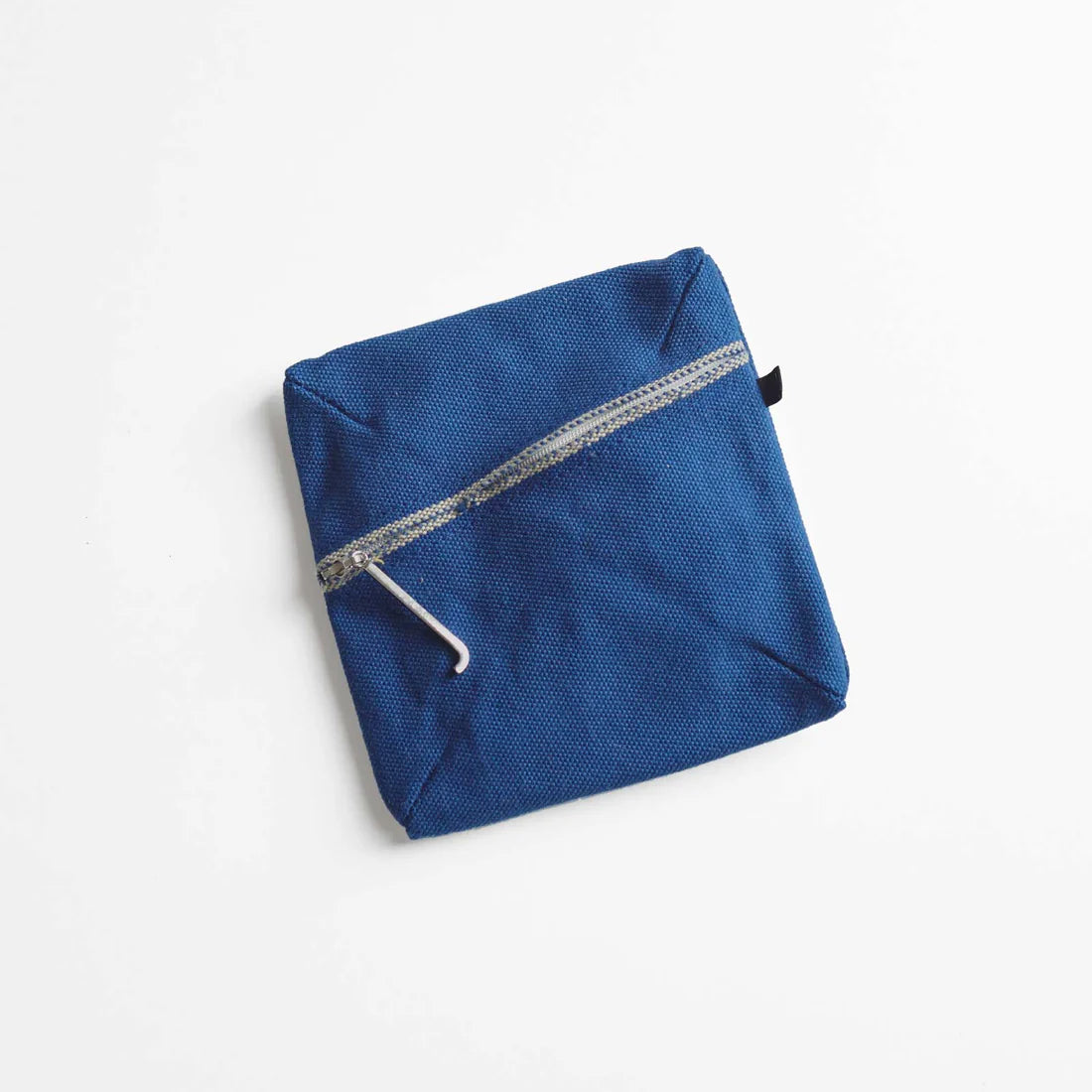 Kurashiki Hampu Canvas Pouch - Square Japanese Indigo Blue Cotton Bag for Travel, Storage & Organization | Vintage Style Accessory