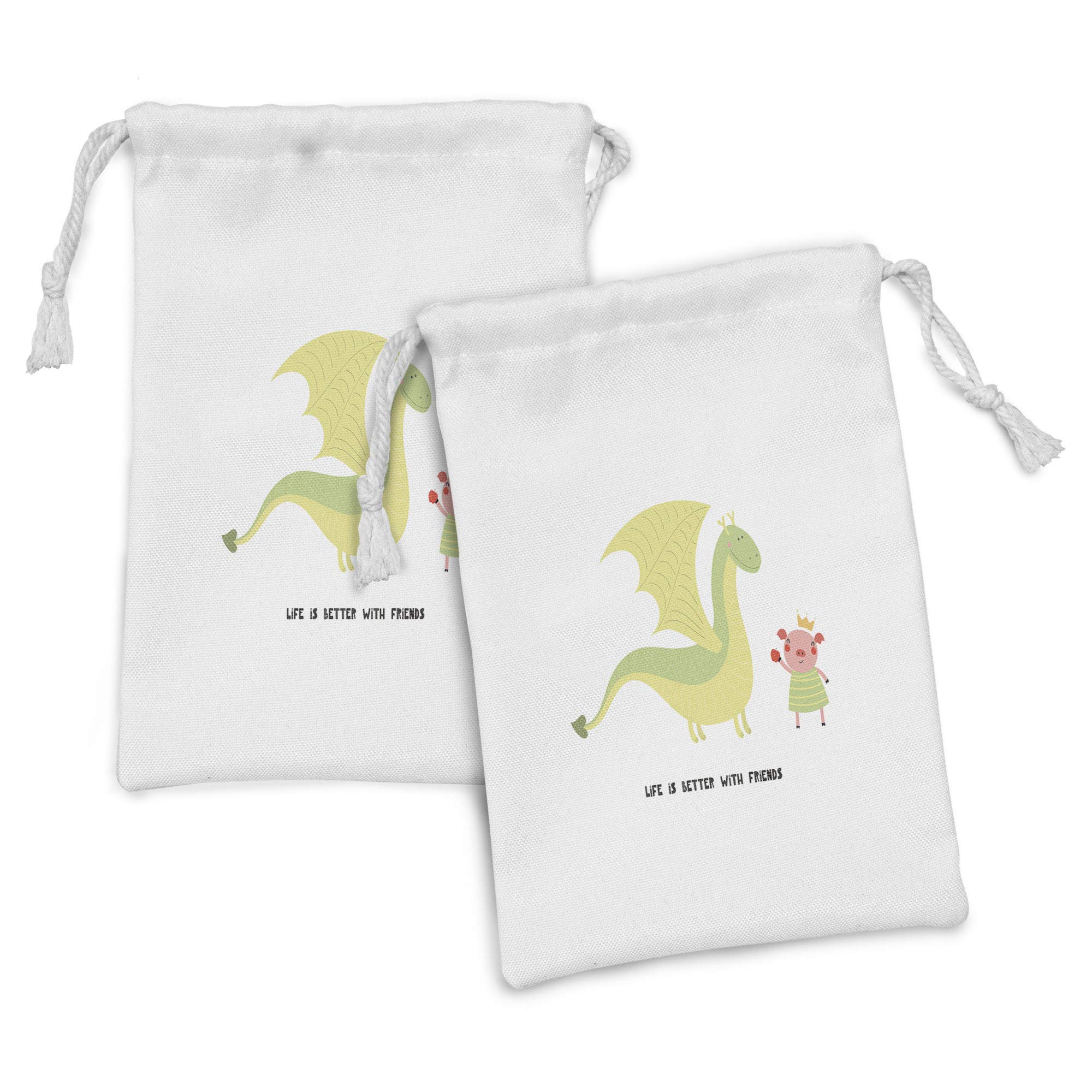 Ambesonne Dragon Fabric Pouch Set of 2 - Small Drawstring Bags for Toiletries, Masks, Jewelry & Party Favors (9