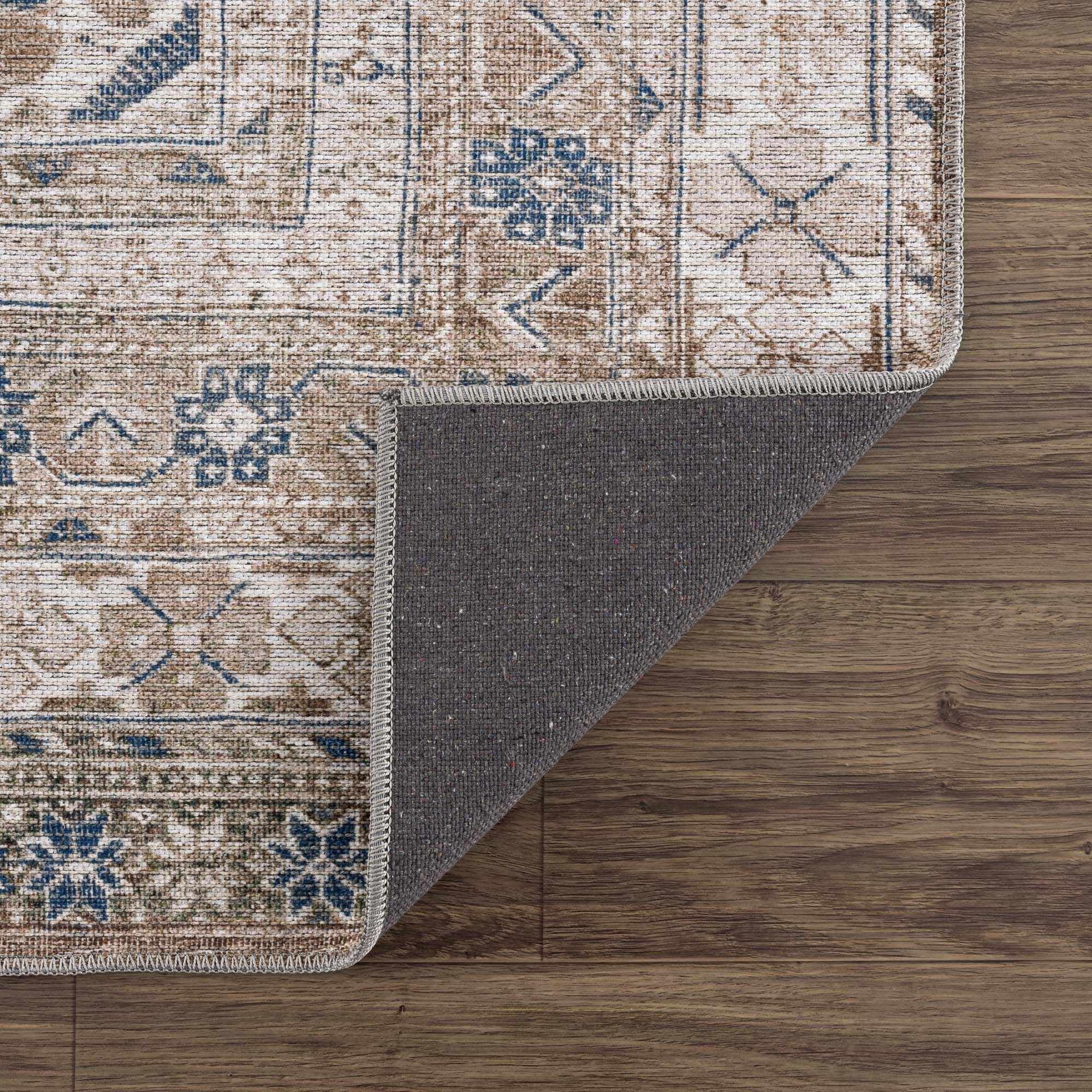 Machine Washable Vintage Distressed Oriental Medallion Area Rug - Stain & Water Resistant - 9'3