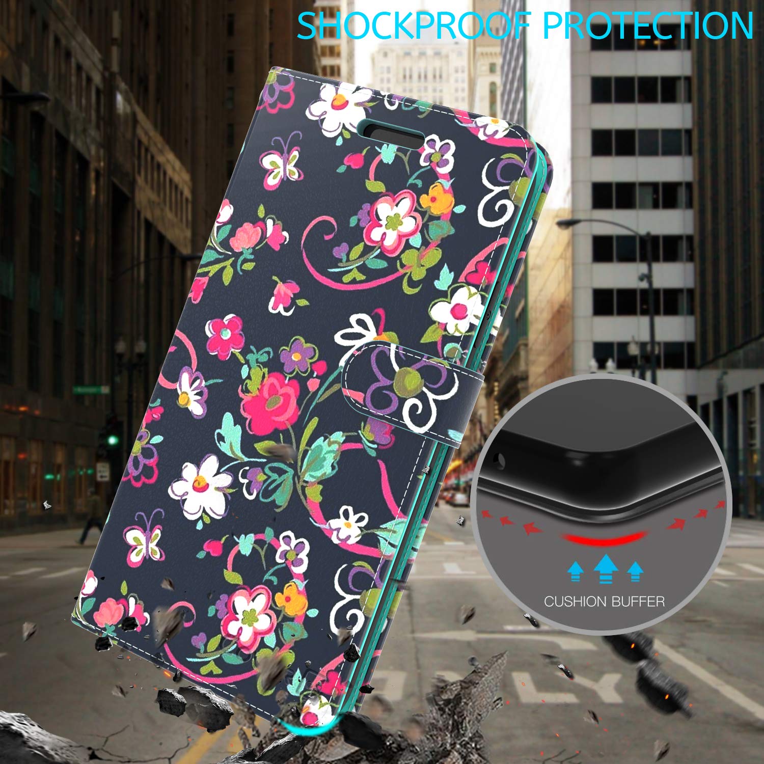 Premium Leather RFID Blocking Wallet Case for Motorola Moto E7 - Floral Design Flip Folio with Card Slots & Stand Feature | Perfect for Daily Use, Travel & Business Meetings
