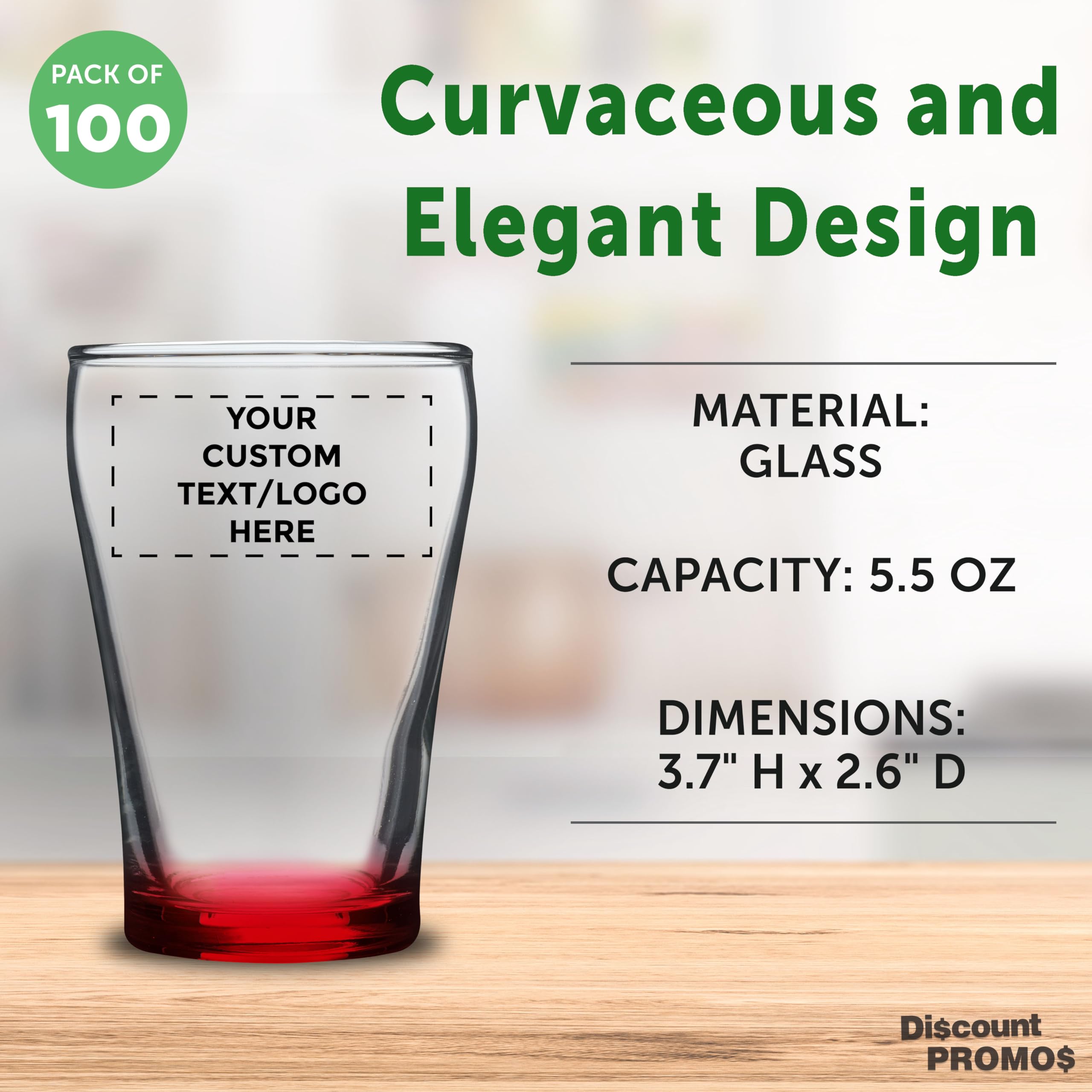 100-Pack Custom Printed Shot Glasses 5.5 oz Bulk - Personalized Barware for Weddings, Parties, Birthdays & Events - Red - Perfect for Bartending, Gifts & Promotional Giveaways