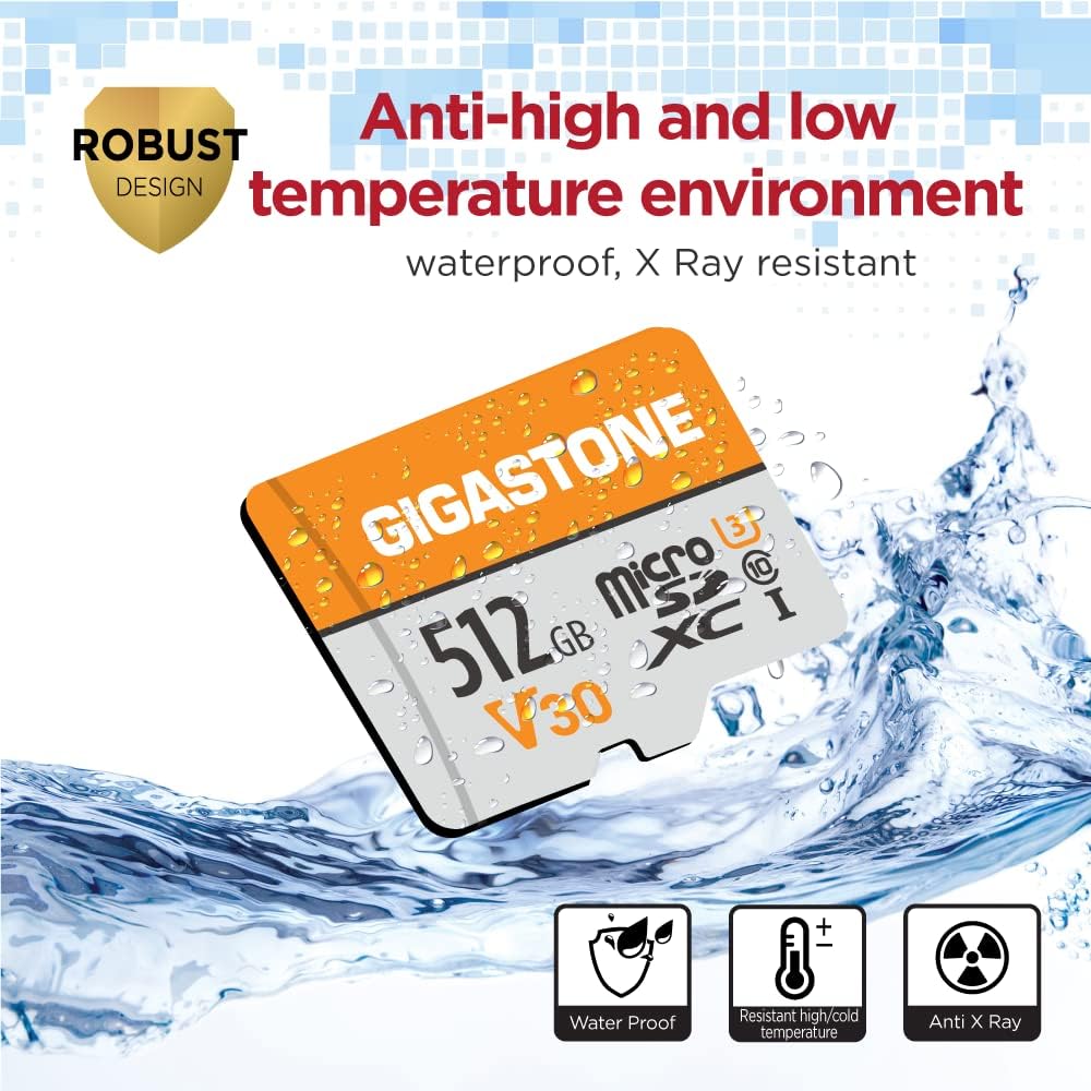 GIGASTONE 512GB Micro SD Card 4-Pack - UHS-I V30 Class 10, 100MB/s Read Speed - Compatible with 4K Video, GoPro, Action Cameras, Drones & Security Cameras - Perfect for Outdoor Adventures, Home Surveillance & High-Performance Recording