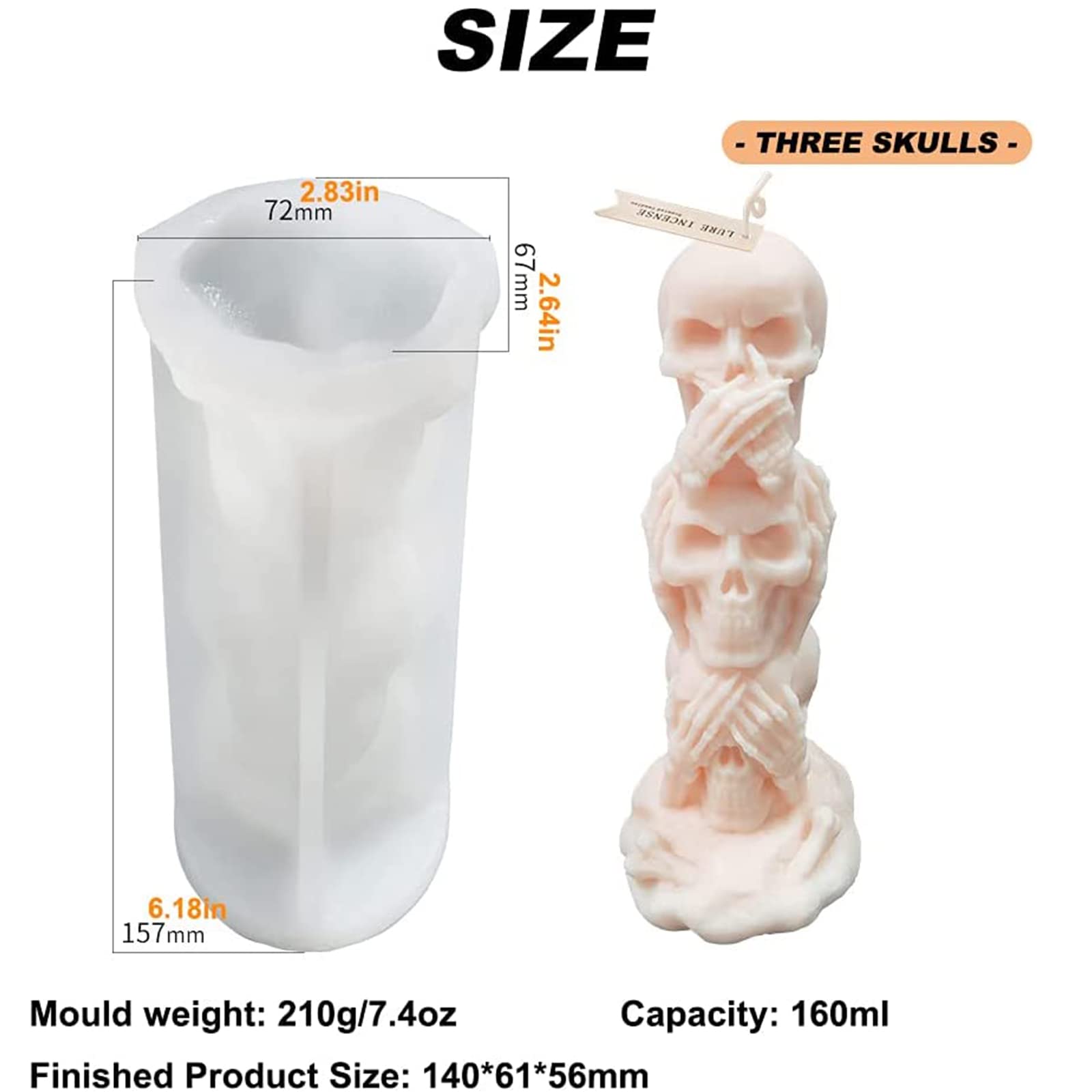 3D Skull Candle Molds for Candle Making - Halloween Resin Molds & Party Candy Molds - Perfect for DIY Crafts, Home Decor, and Spooky Halloween Party Accessories