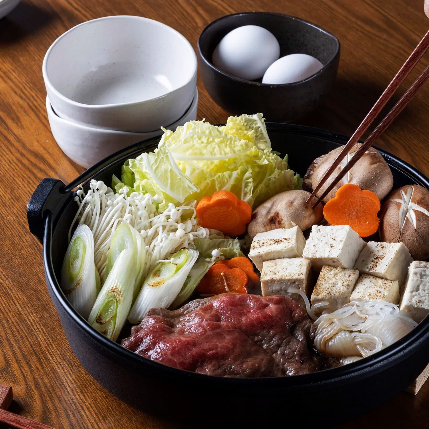 Premium Iwachu Nambu Cast Iron Sukiyaki Pan with Wooden Handle - Authentic Japanese Hot Pot & Tabletop Cooking for Sukiyaki, Shabu Shabu & More