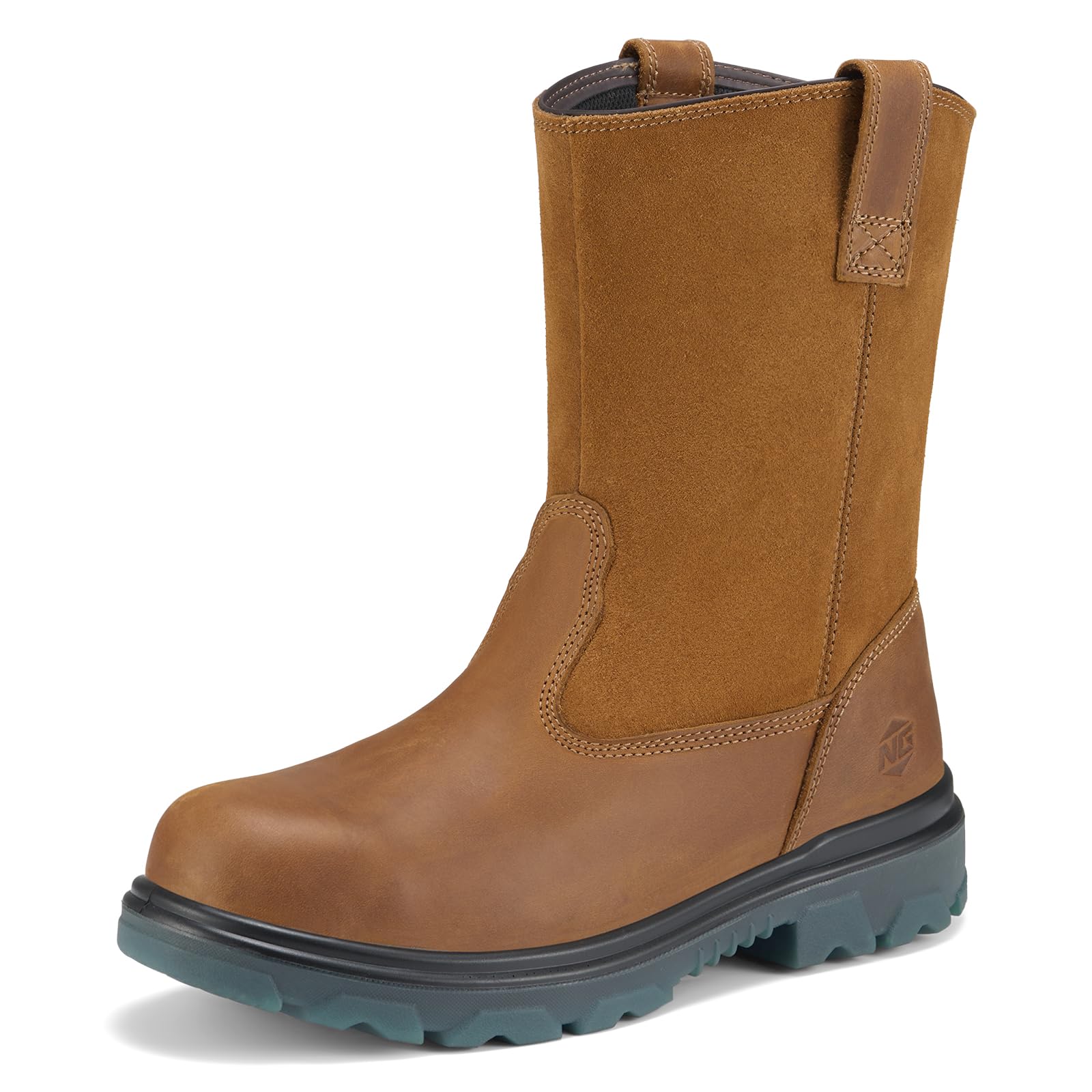 NINGO Steel Toe Work Boots for Men & Women - Waterproof Wellington Boots with Full Grain Leather, Oil & Slip Resistant, High Rebound TPU SR Outsole - Safety Boots for Construction, Farming & Outdoor Work | Pull On Design for Easy Wear