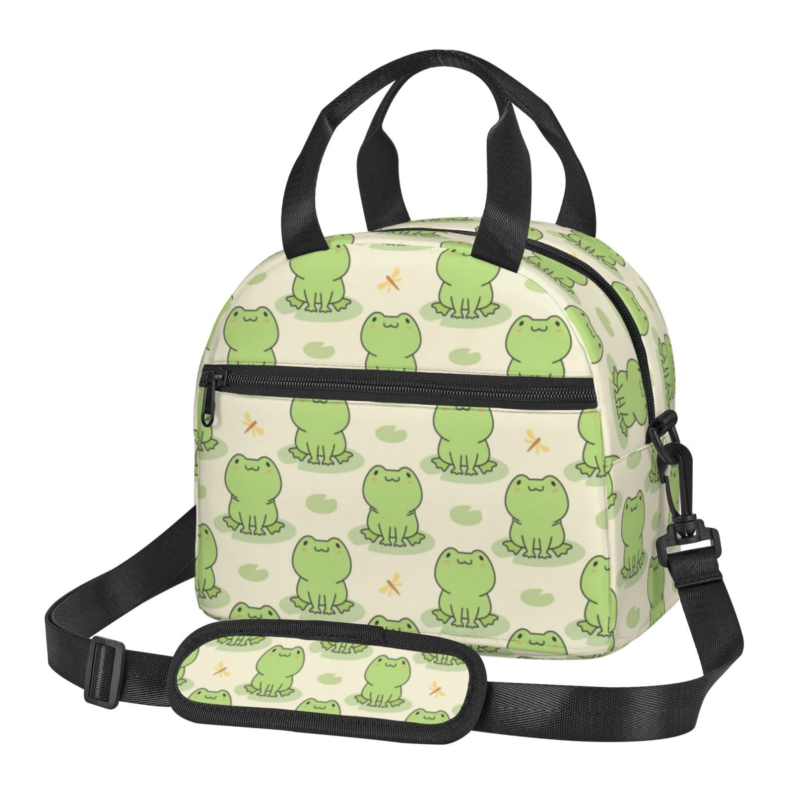 Insulated Waterproof Lunch Bag for Women & Girls - Cute Frog Design, Adjustable Shoulder Strap, Large Capacity Bento Box Cooler | Perfect for Work, Office, Travel, School & Picnic