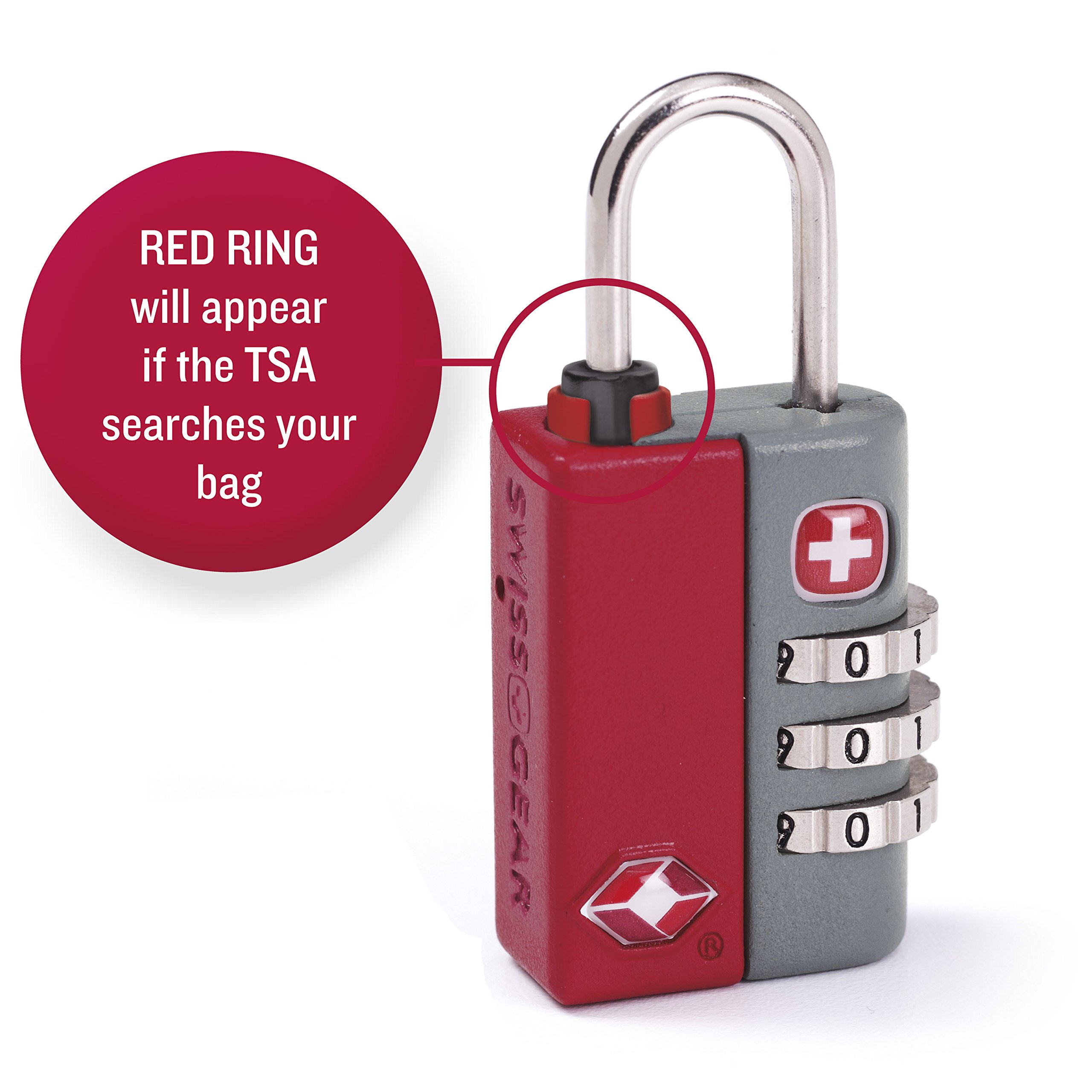 SwissGear TSA Approved Luggage Lock - Resettable Combination Lock with Security Indicator for Travel Bags & Suitcases - Ideal for Airports, Hotels & Cruise Vacations - Red