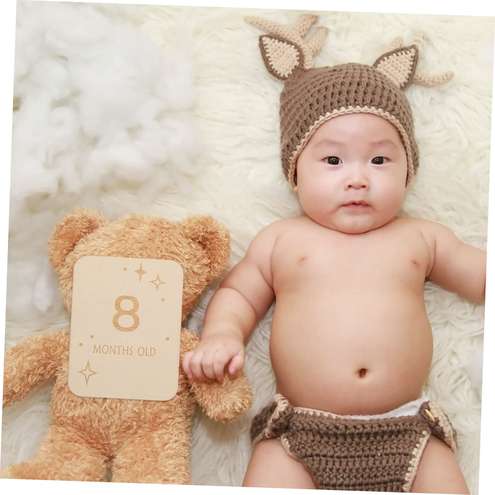 FAVOMOTO 24 Pcs Milestone Baby Photo Frames - Monthly Growth Picture Cards with Khaki Wood Design | Perfect for Newborn, 1st Birthday & Family Memory Keepsakes