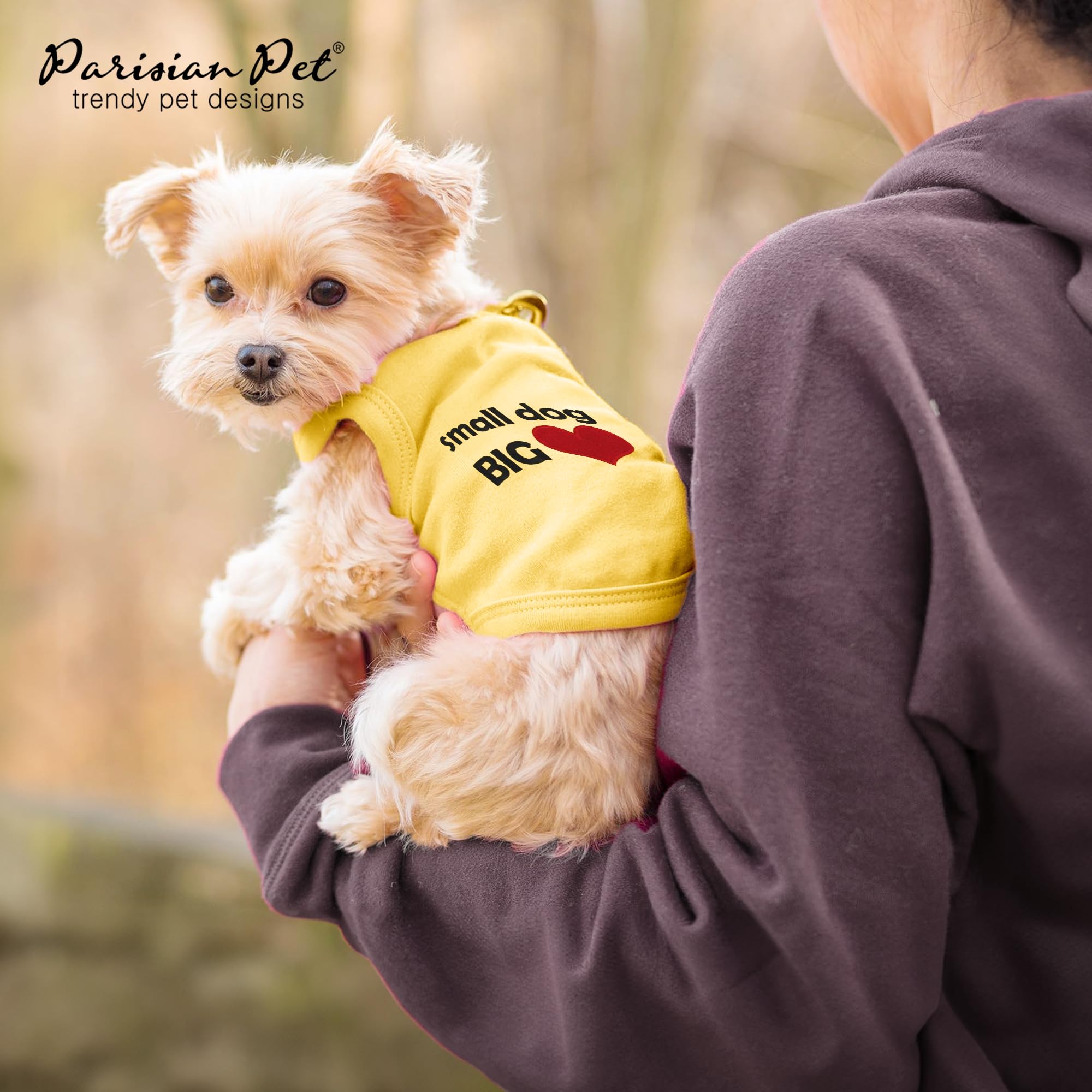 Parisian Pet Dog T-Shirt - Embroidered 'Small Dog Big Heart' Design - 100% Cotton Sleeveless Dog Tank Top - Cute Small Dog Vest for Chihuahuas & Pomeranians - Perfect for Summer Walks & Pet Photoshoots - XS Size